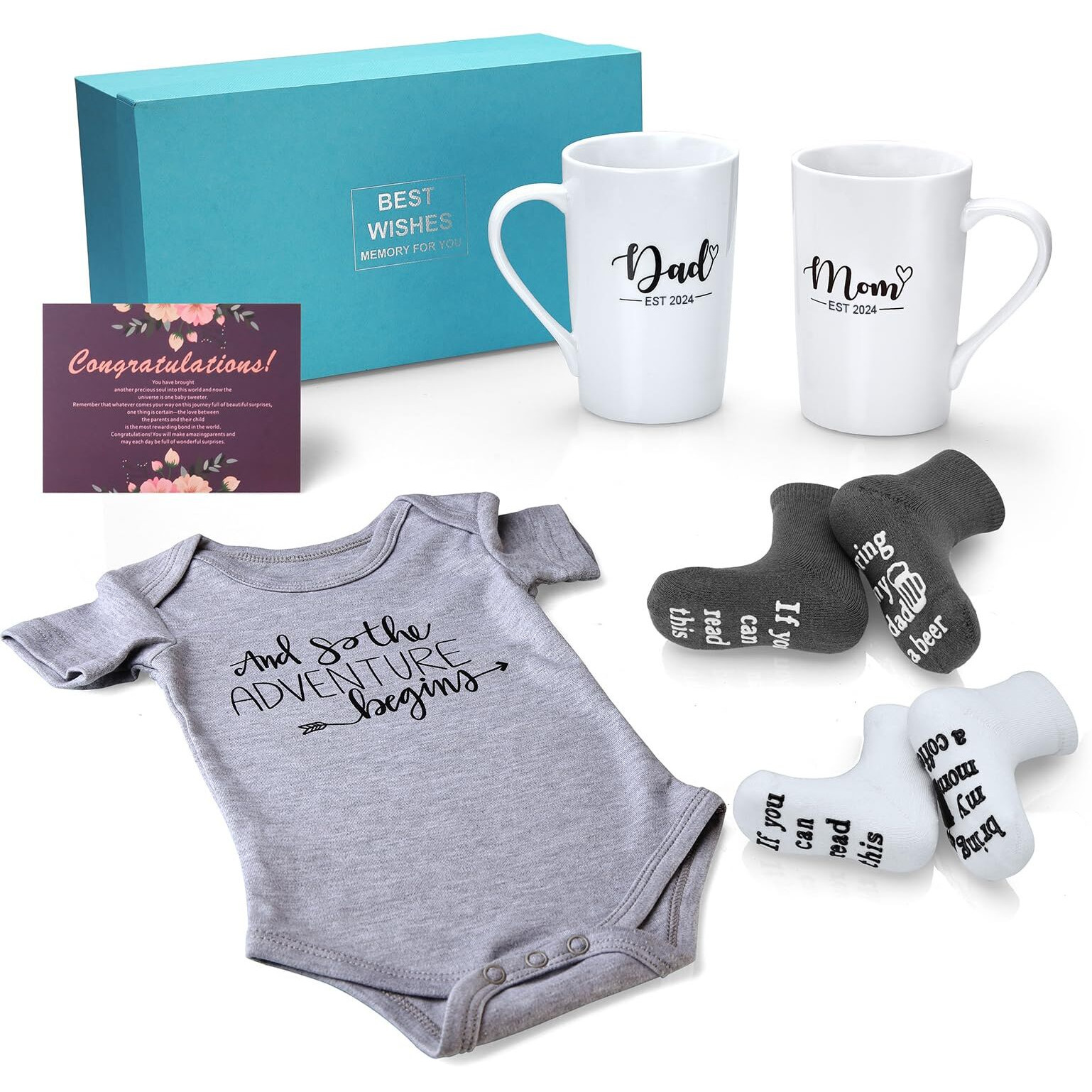 Miyyet Pregnancy Gifts For First Time Moms - New Mom Gifts, Gender Reveal Gifts Including Mom And Dad Est 2024 Mug Set For Expecting Parents, Mom To Be Gift, Baby Shower Gifts, New Parents Gifts