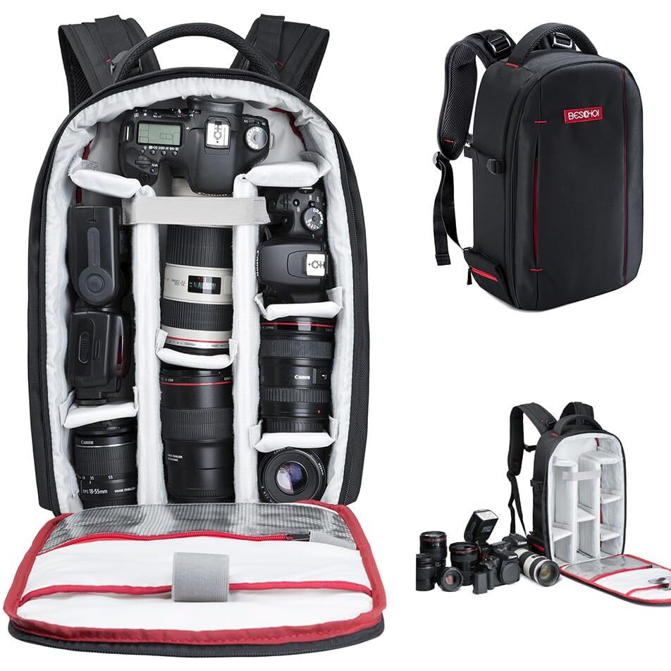Beschoi Camera Bag, Camera Backpack For Photographers 20L Waterproof Camera Bags For Dslr Camera, Speedlite Flash, Camera Tripod, Laptops, Lens And Accessories
