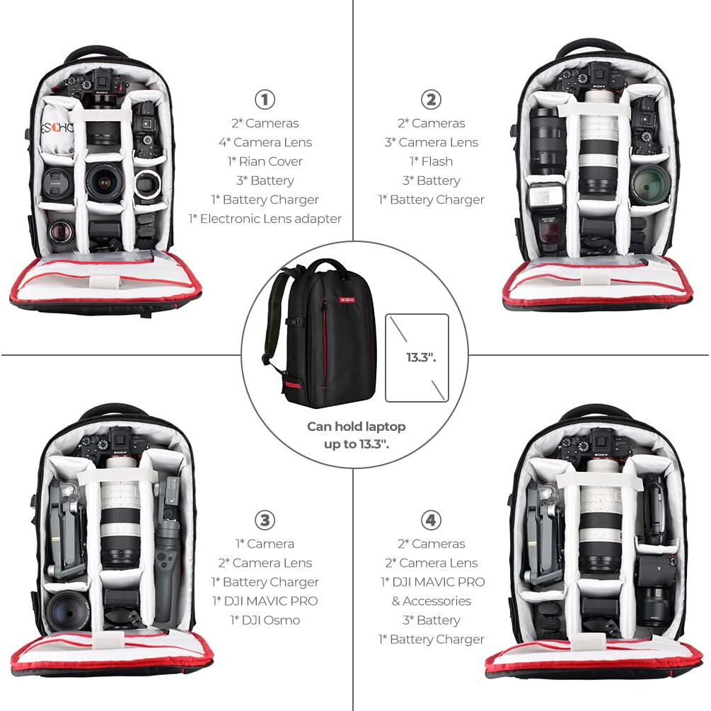 Beschoi Camera Bag, Camera Backpack For Photographers 20L Waterproof Camera Bags For Dslr Camera, Speedlite Flash, Camera Tripod, Laptops, Lens And Accessories