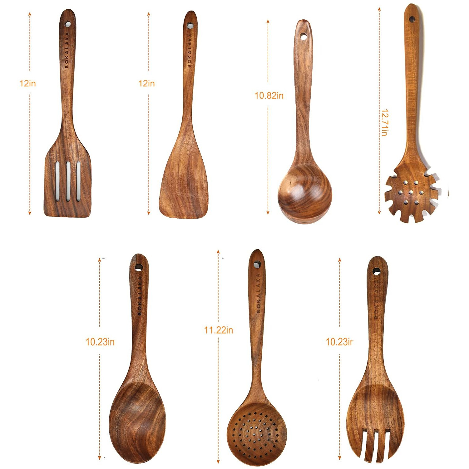 7 Piece Wooden Spoons For Cooking,Wooden Utensils For Cooking, Natural Teak Wooden Kitchen Utensils Set, Wooden Cooking Utensils