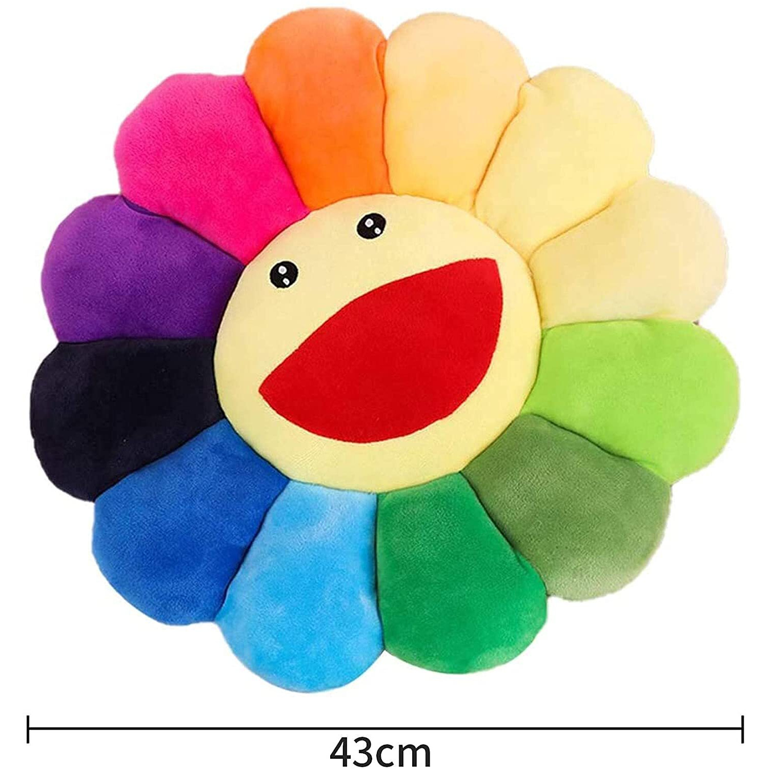 Snepoo Smile Face Plush Rainbow Pillow, Sunflower Indie Decor Plush Pillow Soft & Comfortable Flower Floor Pillow For Home Reading Bed Room Decoration