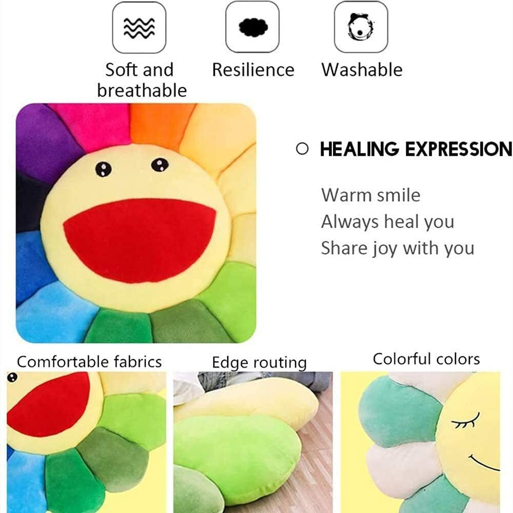 Snepoo Smile Face Plush Rainbow Pillow, Sunflower Indie Decor Plush Pillow Soft & Comfortable Flower Floor Pillow For Home Reading Bed Room Decoration