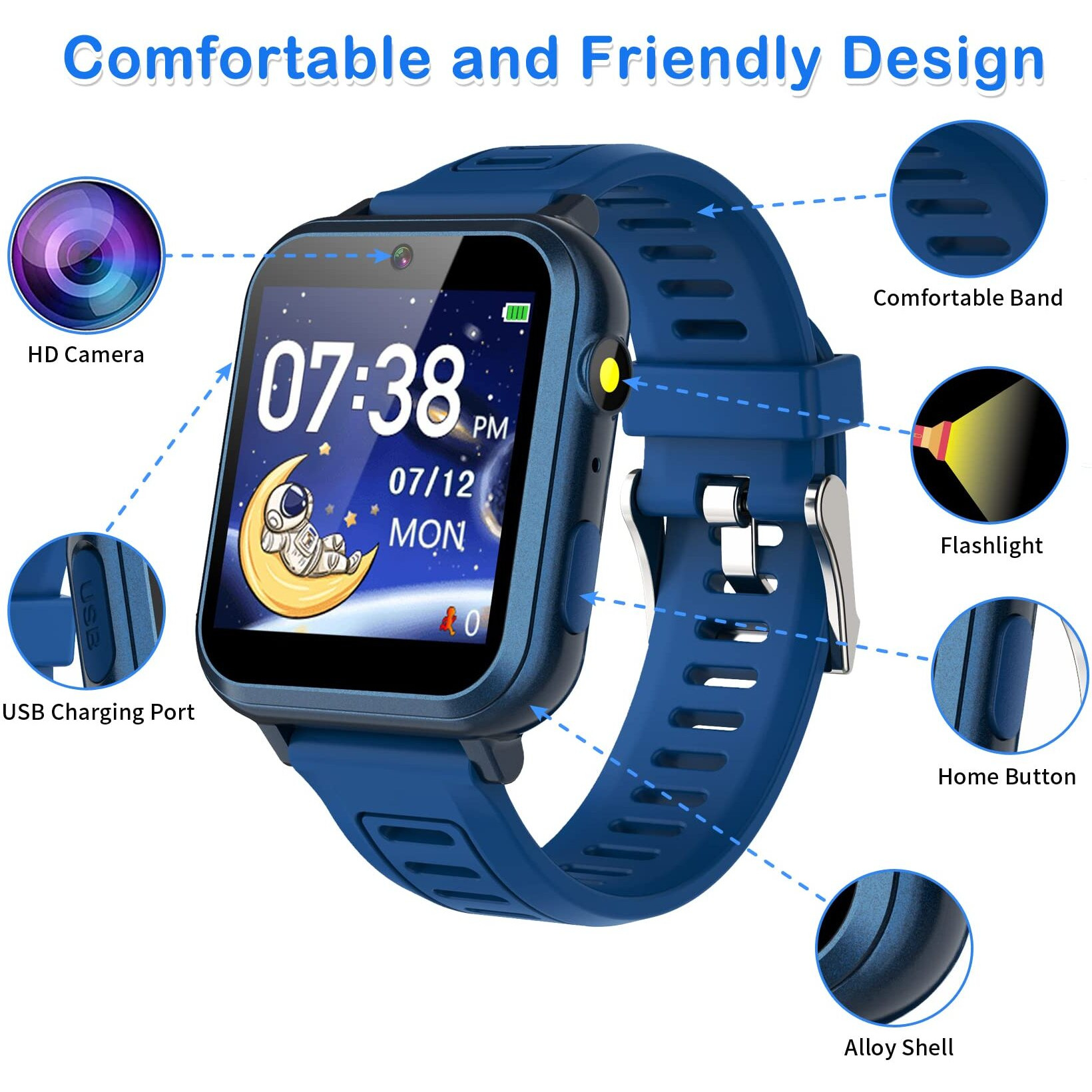 Phyulls Smart Watch For Kids With 24 Games Alarm Clock, Touchscreen, Calendaring Camera Music Player Time Display Video & Audio Recording, Toys For 3-12 Years Old Boys