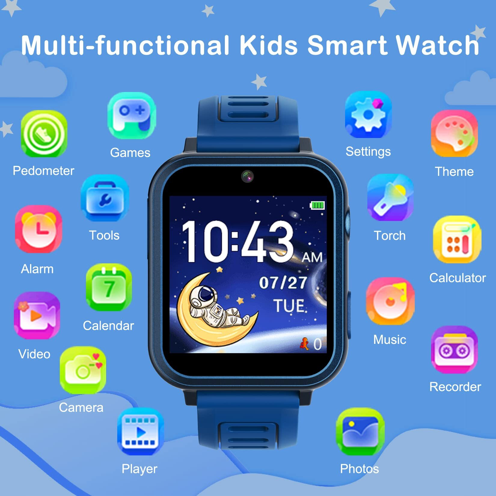 Phyulls Smart Watch For Kids With 24 Games Alarm Clock, Touchscreen, Calendaring Camera Music Player Time Display Video & Audio Recording, Toys For 3-12 Years Old Boys