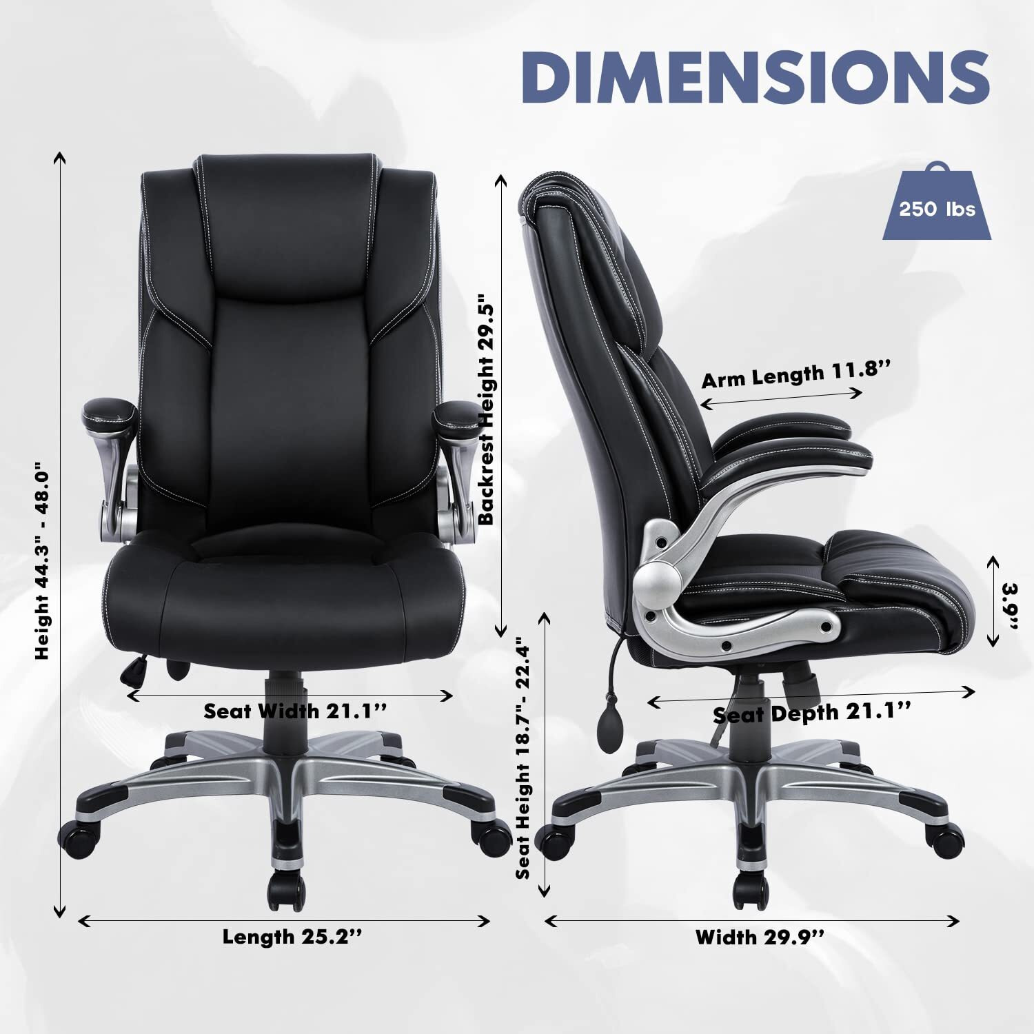 Colamy High Back Executive Office Chair- Ergonomic Home Computer Desk Leather Chair With Padded Flip-Up Arms, Adjustable Tilt Lock, Swivel Rolling Chair For Adult Working Study-Black