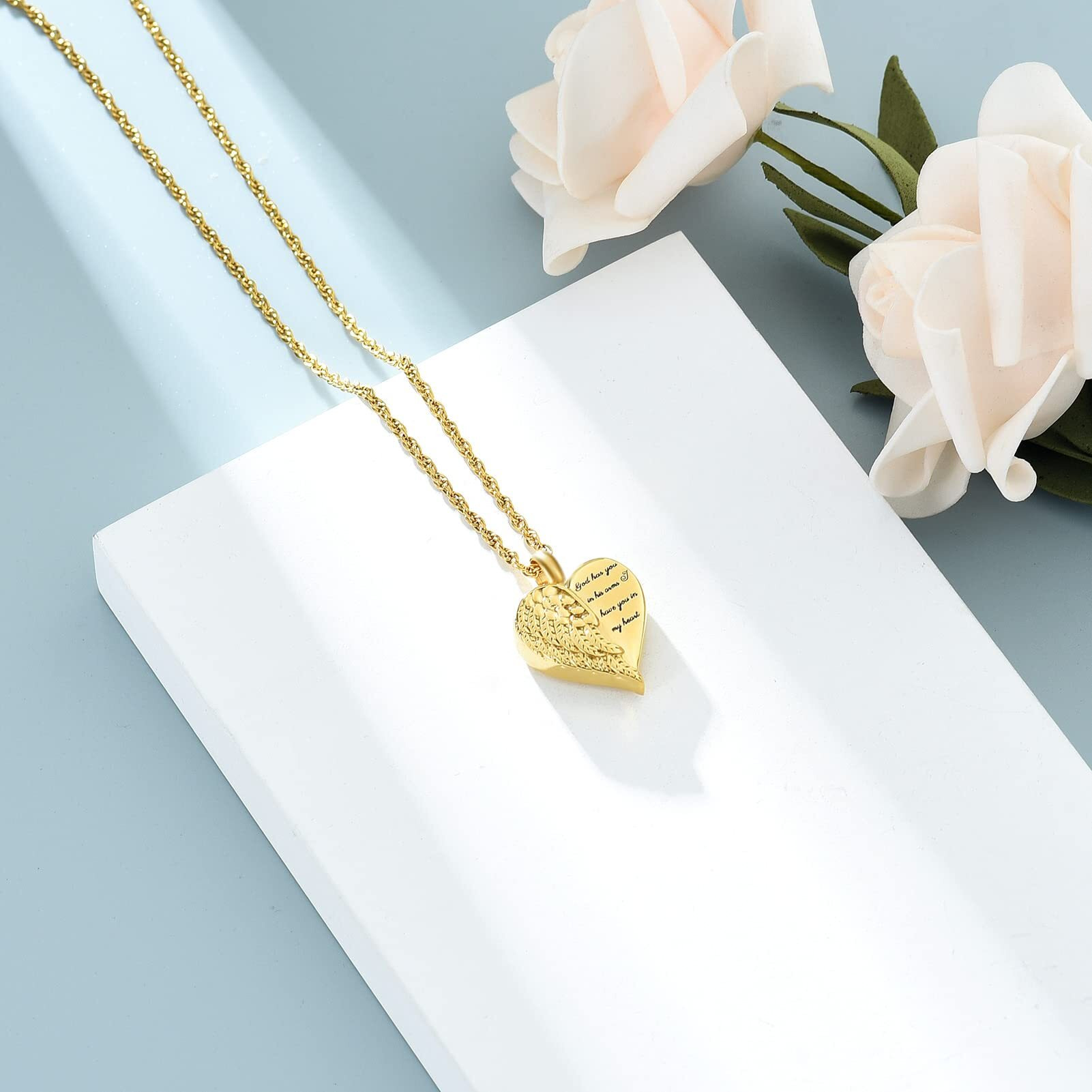 Shajwo Cremation Jewelry Angel Wing Heart Urn Necklaces For Ashes Memorial Keepsake Pendant For Women Men,Gold