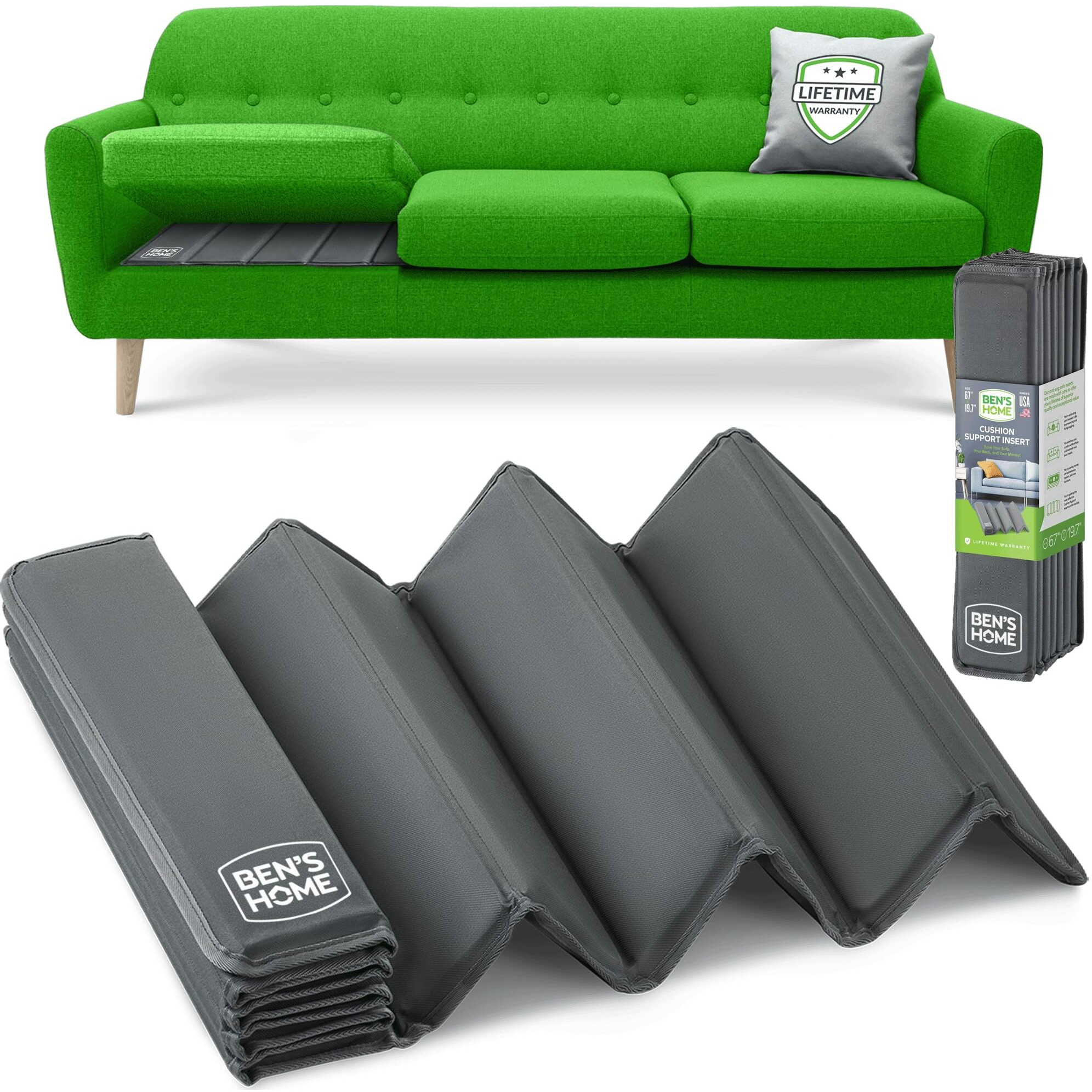 Ben'shome Couch Cushion Support For Sagging Seats | Heavy-Duty Wood Non-Slip Sofa Support | 58""-67"" X 19.7"" | Adjustable Reinforced Boards | Couch Cushion Replacement