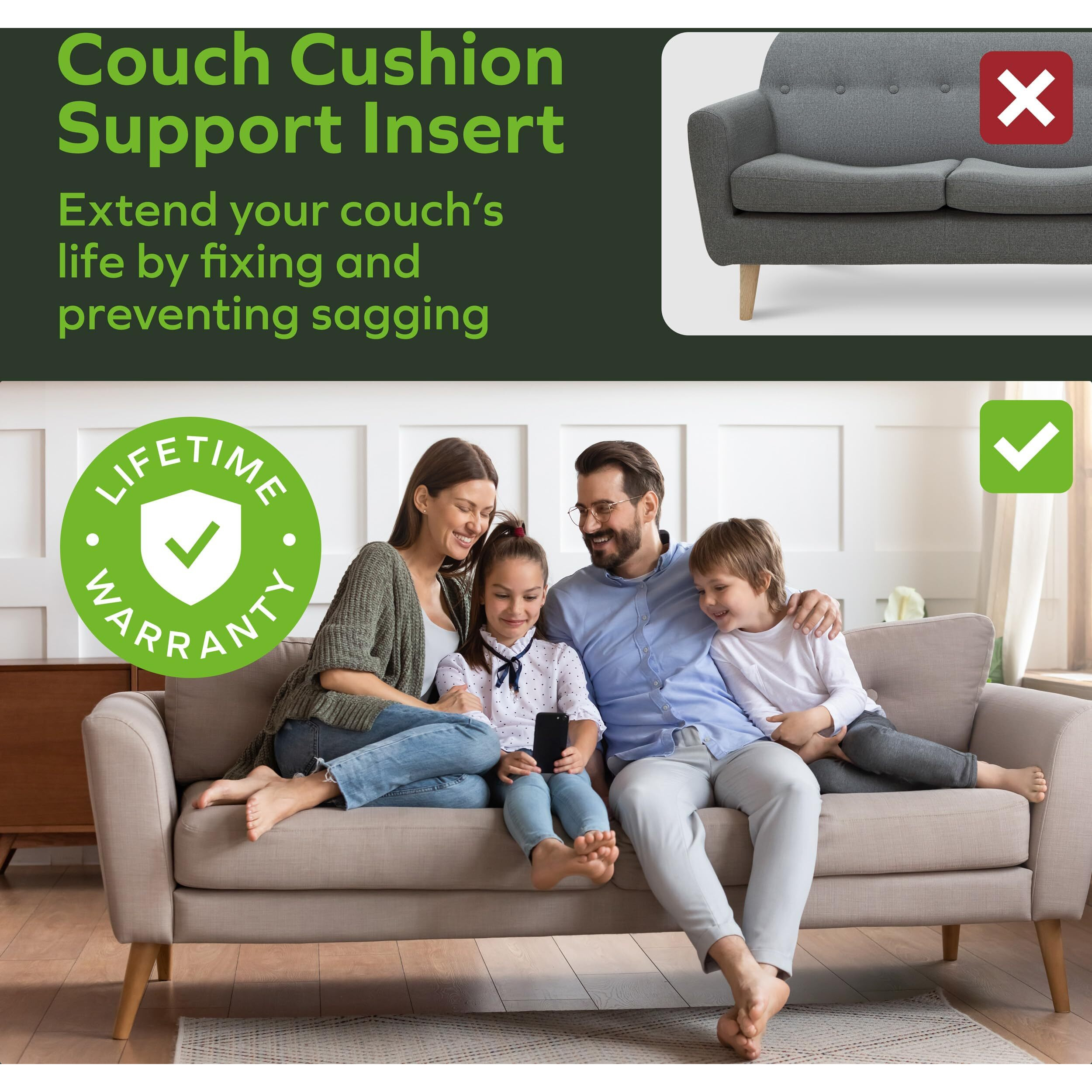 Ben'shome Couch Cushion Support For Sagging Seats | Heavy-Duty Wood Non-Slip Sofa Support | 58""-67"" X 19.7"" | Adjustable Reinforced Boards | Couch Cushion Replacement