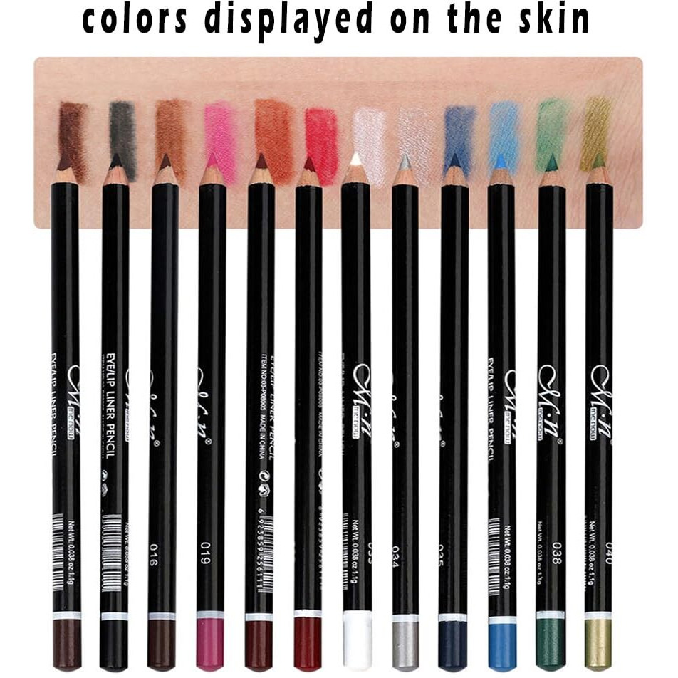 Eye Liner Pencil Set - 12 Assorted Colors Natural Matte Long Lasting Hypoallergenic Eyeliners Eye Makeup Soft Crayon Pencils (Black Gray Brown Plum Purple Lavender Pink Etc)