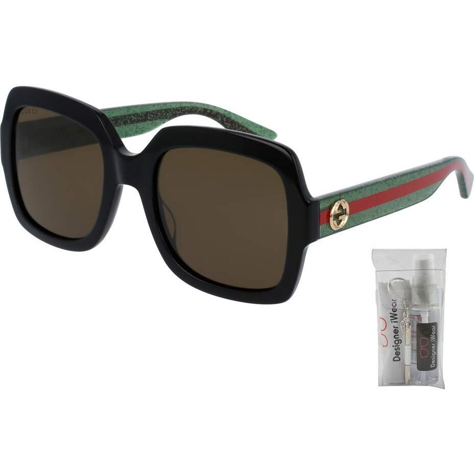Gucci Gg0036S 002 54M Black/Green/Brown Rectangular Sunglasses For Women + Bundle With Designer Iwear Eyewear Kit