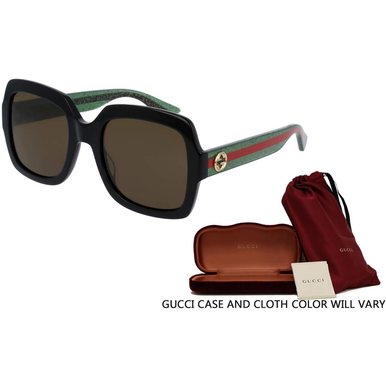 Gucci Gg0036S 002 54M Black/Green/Brown Rectangular Sunglasses For Women + Bundle With Designer Iwear Eyewear Kit