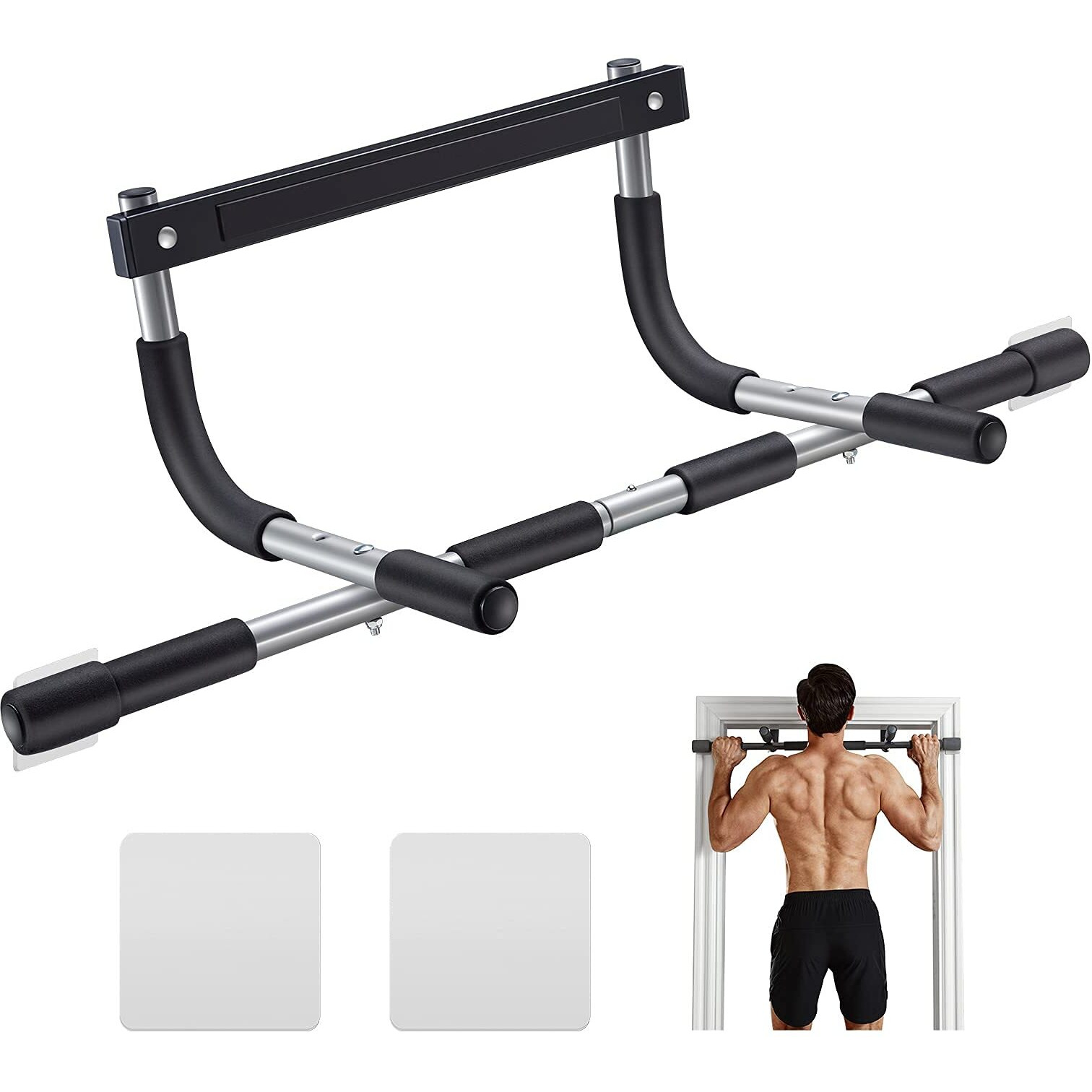 Ally Peaks Pull Up Bar Thickened Steel Pipe Super Heavy Duty Steel Frame Upper Workout Bar| Multi-Grip Strength For Doorway | Indoor Chin-Up Bar Fitness Trainer For Home Gym Portable (Silver2)