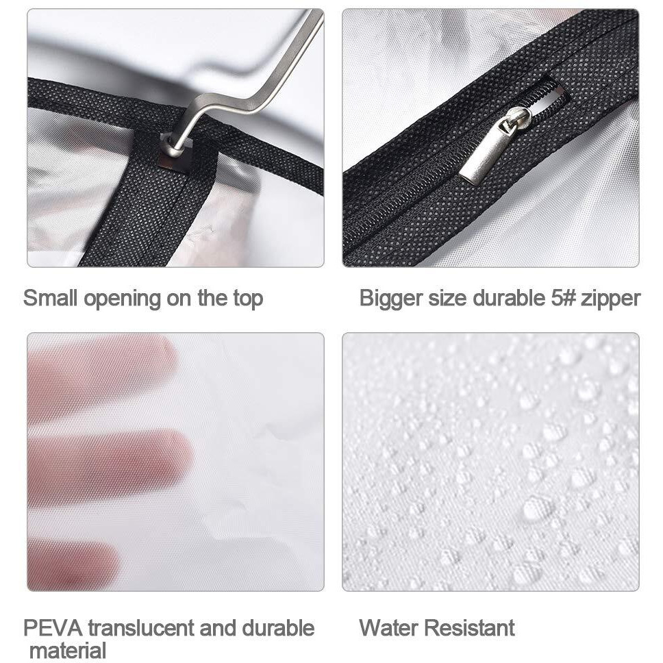 Homeclean Hanging Garment Bag (Set Of 6) Lightweight Clear Full Zipper Black Dress Bags Peva Garment Breathable Bags Cover For Closet Clothes Storage (24'' X 60'', Black)
