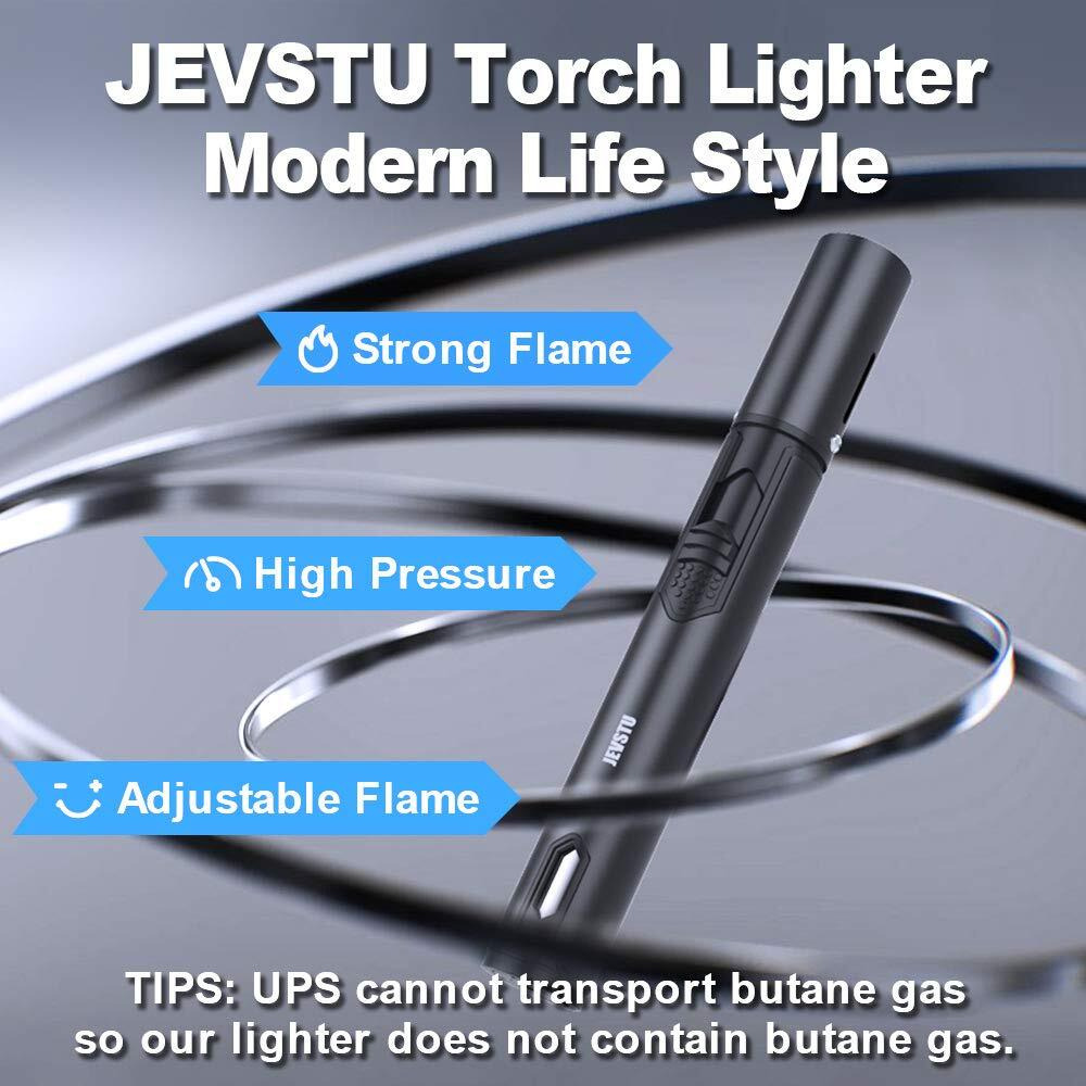 Jevstu Torch Lighter, Butane Lighter With Fuel Level Window For Candle, Adjustable Fire Jet Torch Windproof Lighter Long For Grill Cooking Survival, Mini Men Gifts, Black (Lighter Fluid Not Included)