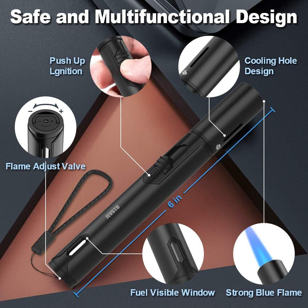 Jevstu Torch Lighter, Butane Lighter With Fuel Level Window For Candle, Adjustable Fire Jet Torch Windproof Lighter Long For Grill Cooking Survival, Mini Men Gifts, Black (Lighter Fluid Not Included)