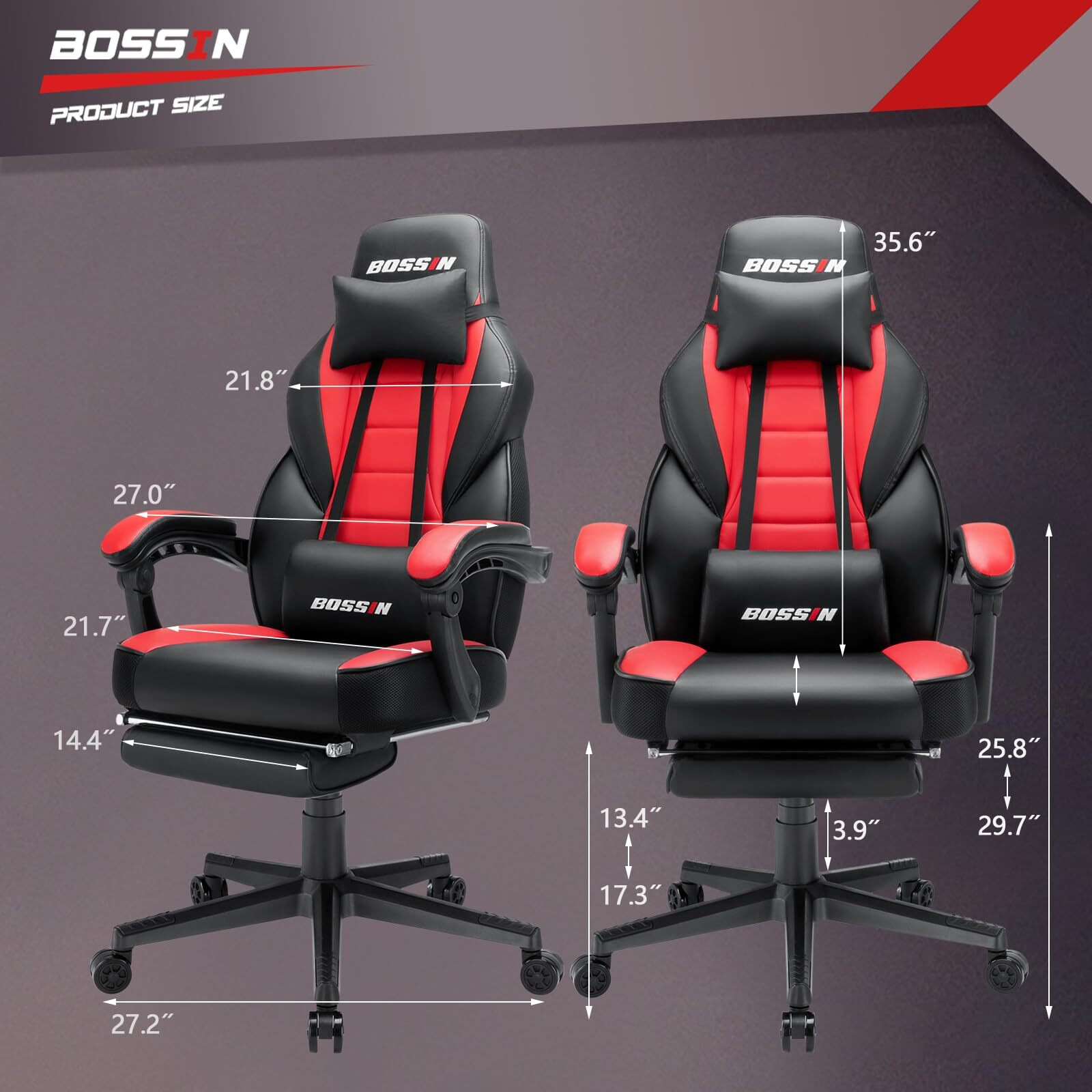 Bossin Gaming Chair With Footrest And Massage 400Lb Weight Capacity, Big And Tall Gaming Chair For Adults, Ergonomic Heavy Duty Gaming Chair With Large Size Seat And High Back