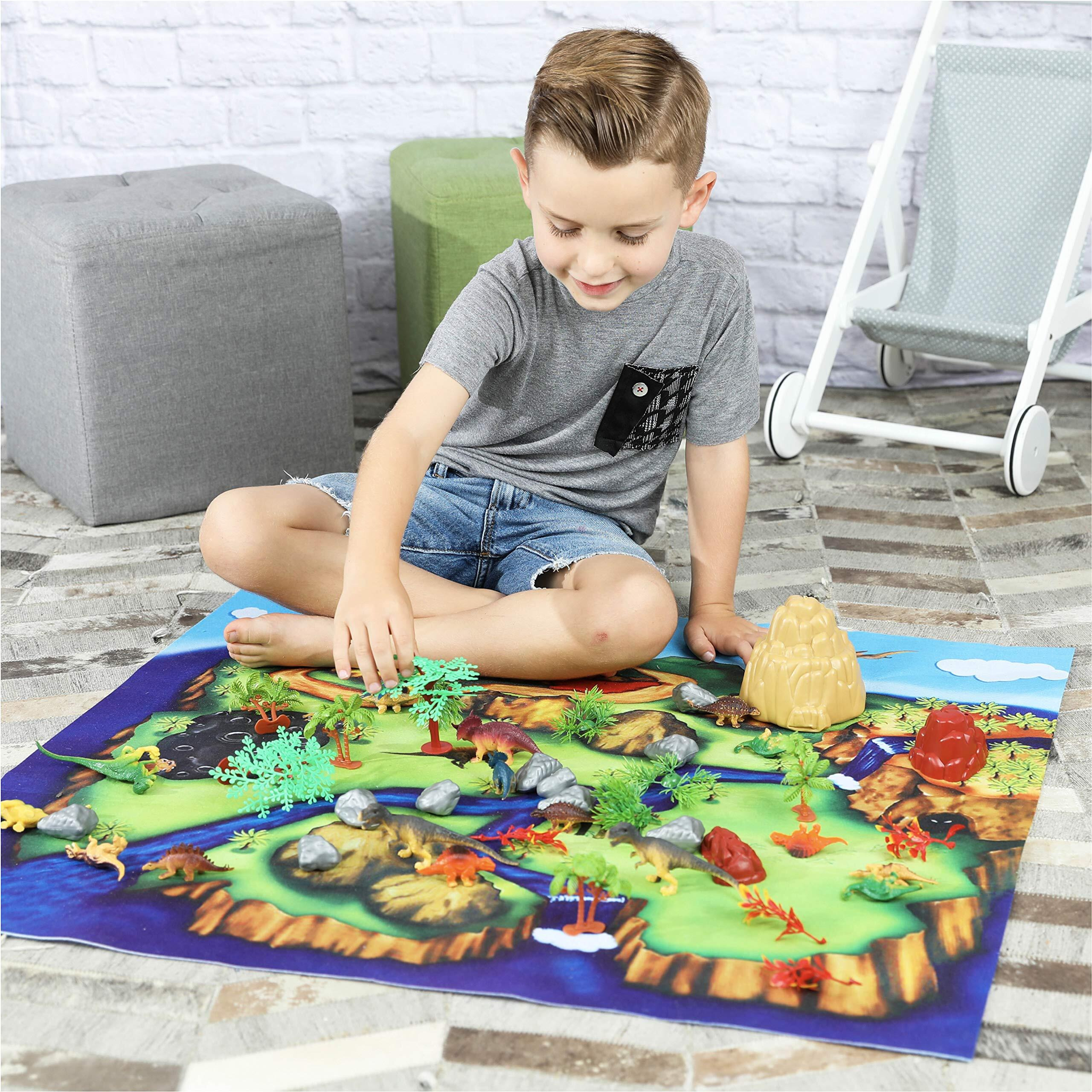 Toyvelt Dinosaur Play Set Dinosaur Toys Includes Dinosaur Figures, Trees, Rocks, Playmat, And A Beautiful Container Create A Dino World Great Gift For Boys & Girls Ages 3,4,5,6, And Up Updated Version