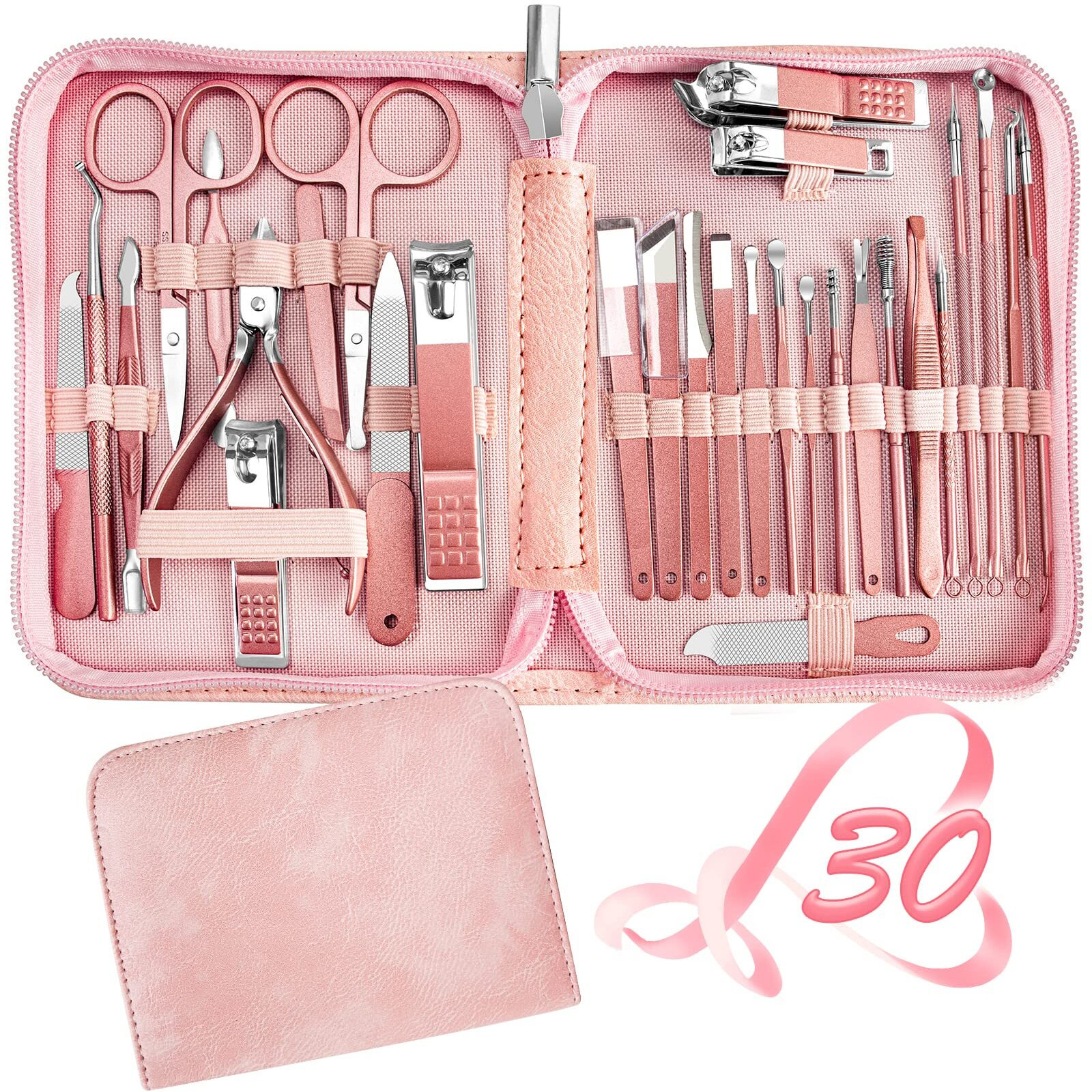 Manicure Set 30 In 1 Nail Clipper Set, Redflow Nail Clippers, Fingernail & Toenail Clippers, Manicure Tools, Pedicure Tools, Suitable For Travel Manicure Kit, Nail Set Kit With Everything Profe