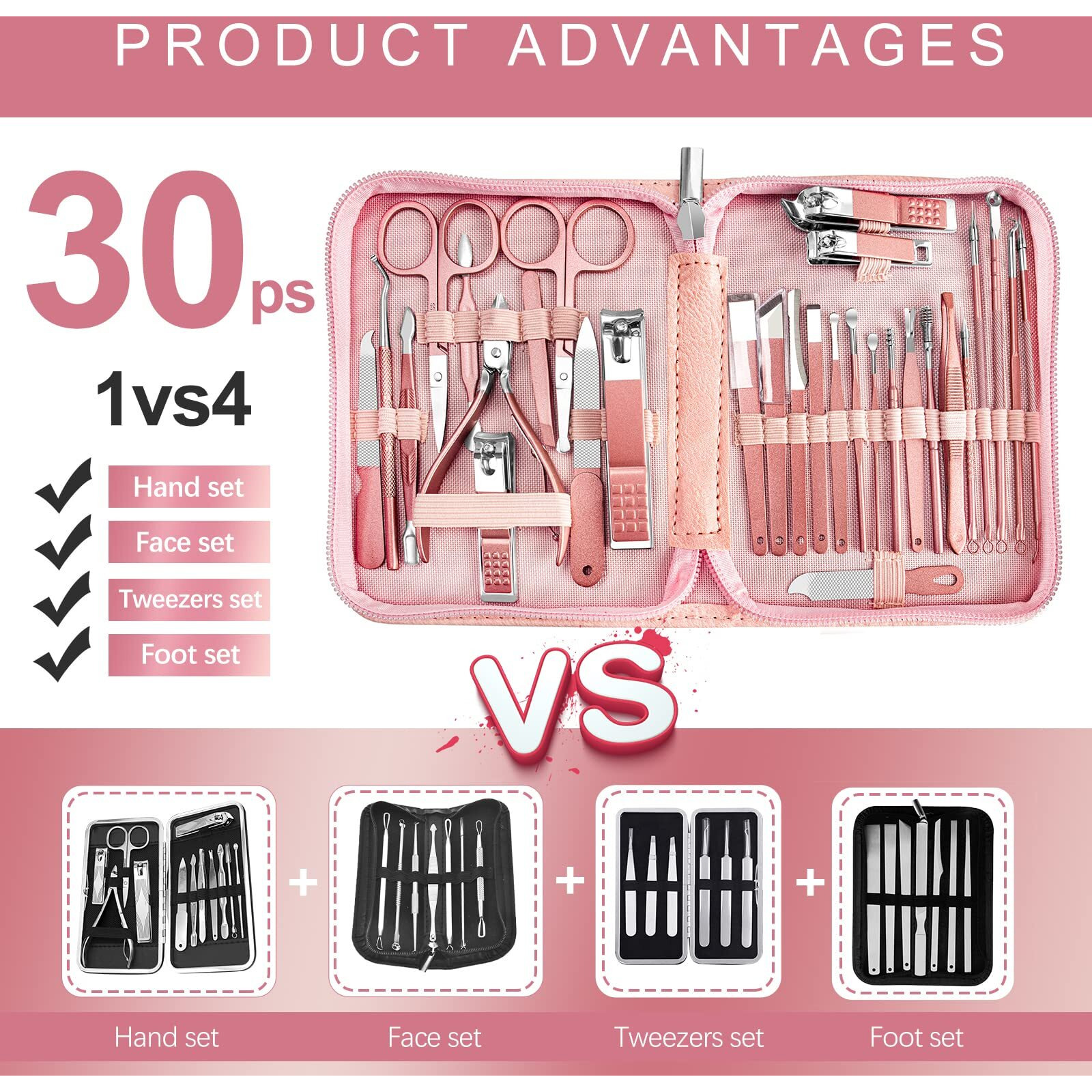 Manicure Set 30 In 1 Nail Clipper Set, Redflow Nail Clippers, Fingernail & Toenail Clippers, Manicure Tools, Pedicure Tools, Suitable For Travel Manicure Kit, Nail Set Kit With Everything Profe