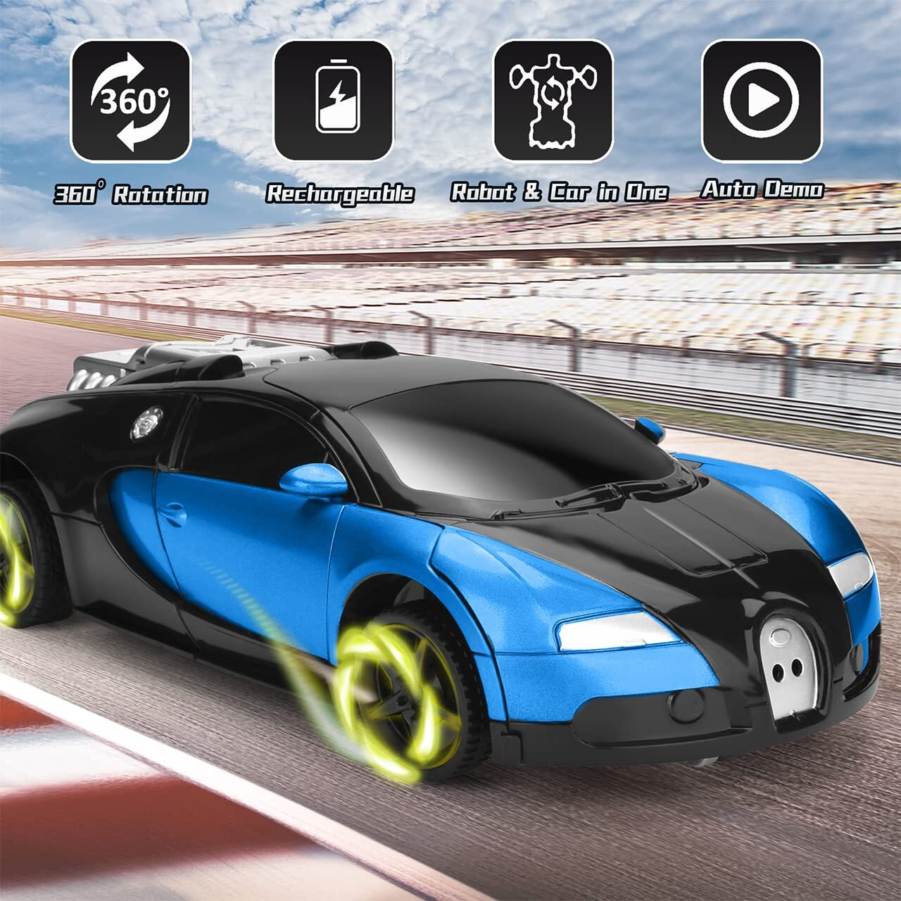 Ursulan Transform Remote Control Cars For Boys, Deformed Robot Toy With 360 Speed Drifting, One Button Transformation Cars For Kid Age 3-8, Holiday Toy Xmas Gifts For Boys And Girls (Blue)