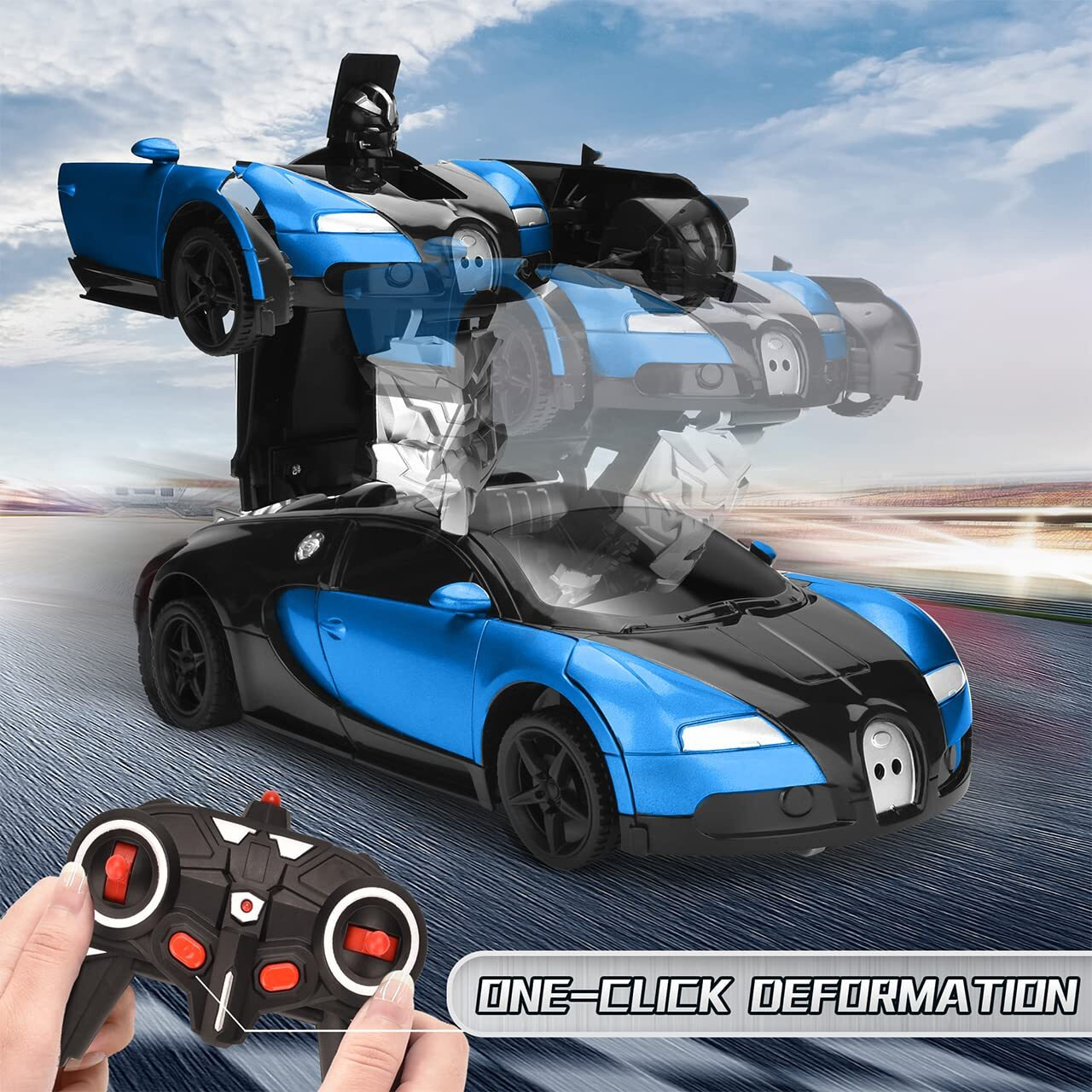 Ursulan Transform Remote Control Cars For Boys, Deformed Robot Toy With 360 Speed Drifting, One Button Transformation Cars For Kid Age 3-8, Holiday Toy Xmas Gifts For Boys And Girls (Blue)