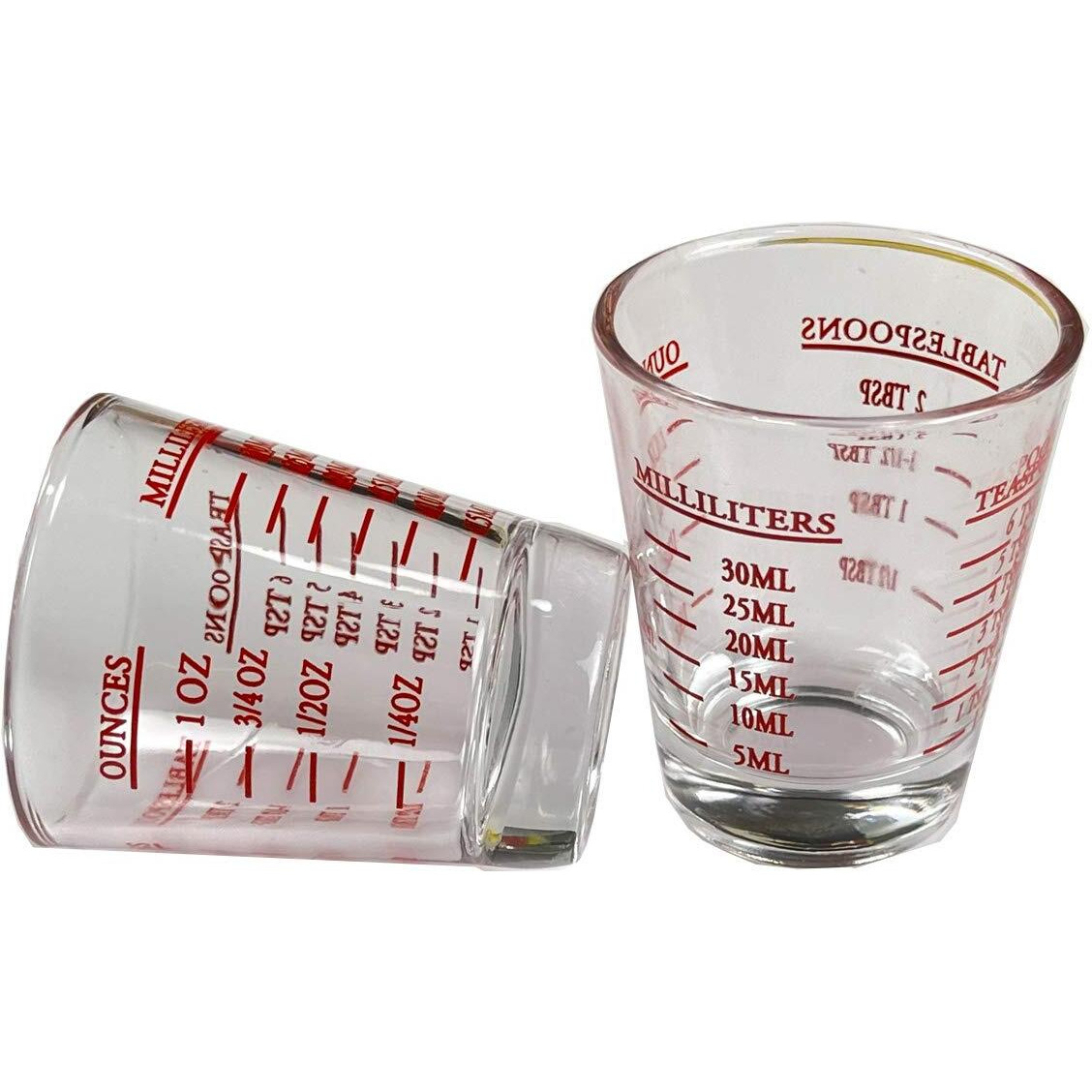 Shot Glasses Measuring Cup Espresso Shot Glass Liquid Heavy Glass Wine Glass 2 Pack 26-Incremental Measurement 1Oz, 6 Tsp, 2 Tbs, 30Ml By Tiyoorta (2 Pack Red)