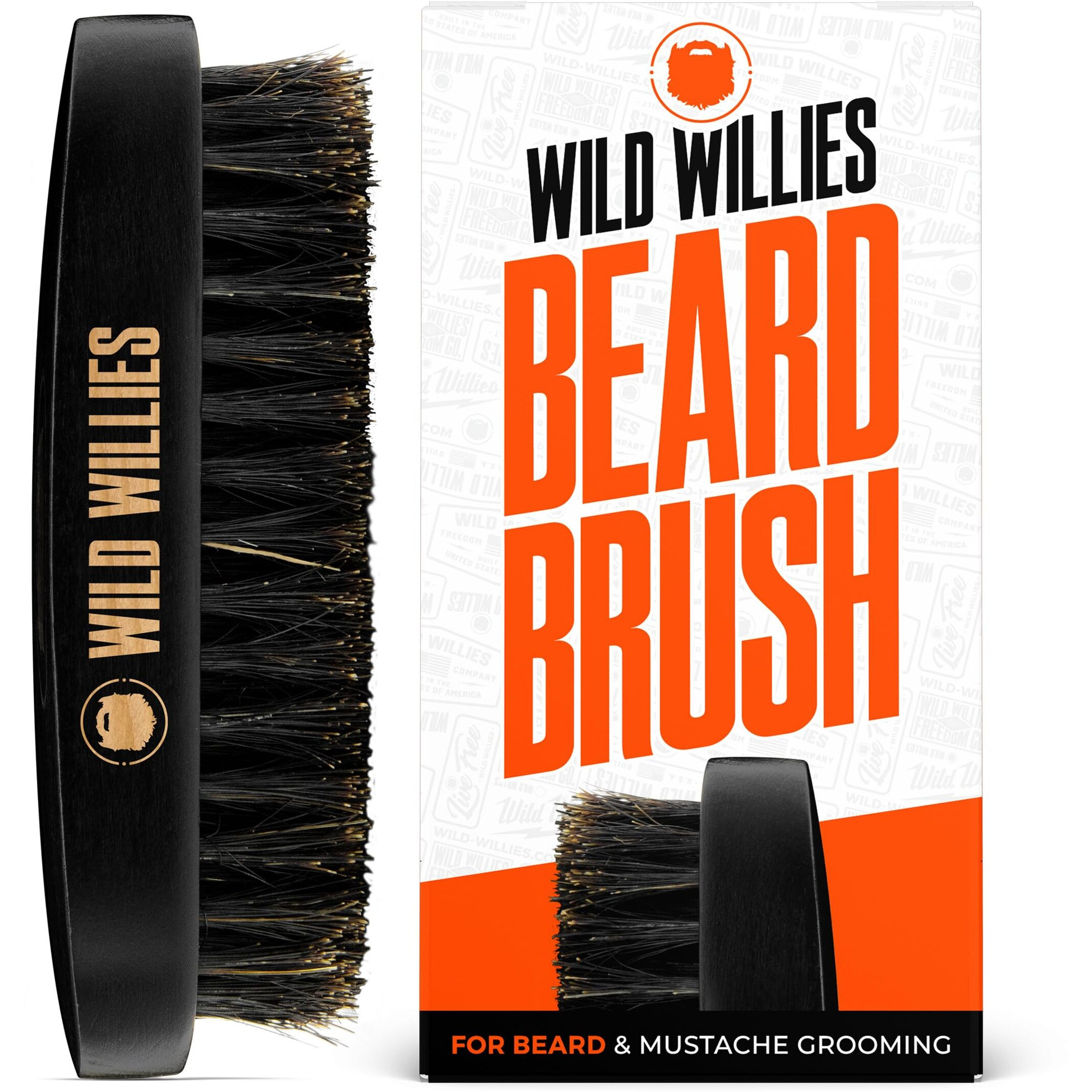 Wild Willies Natural Boar Bristle Beard Brush For Men - Professional Beard And Mustache Grooming Brush With Ergonomic Wooden Handle - Small Travel Pocket Size Beard Detangler, Smoothens, Softens
