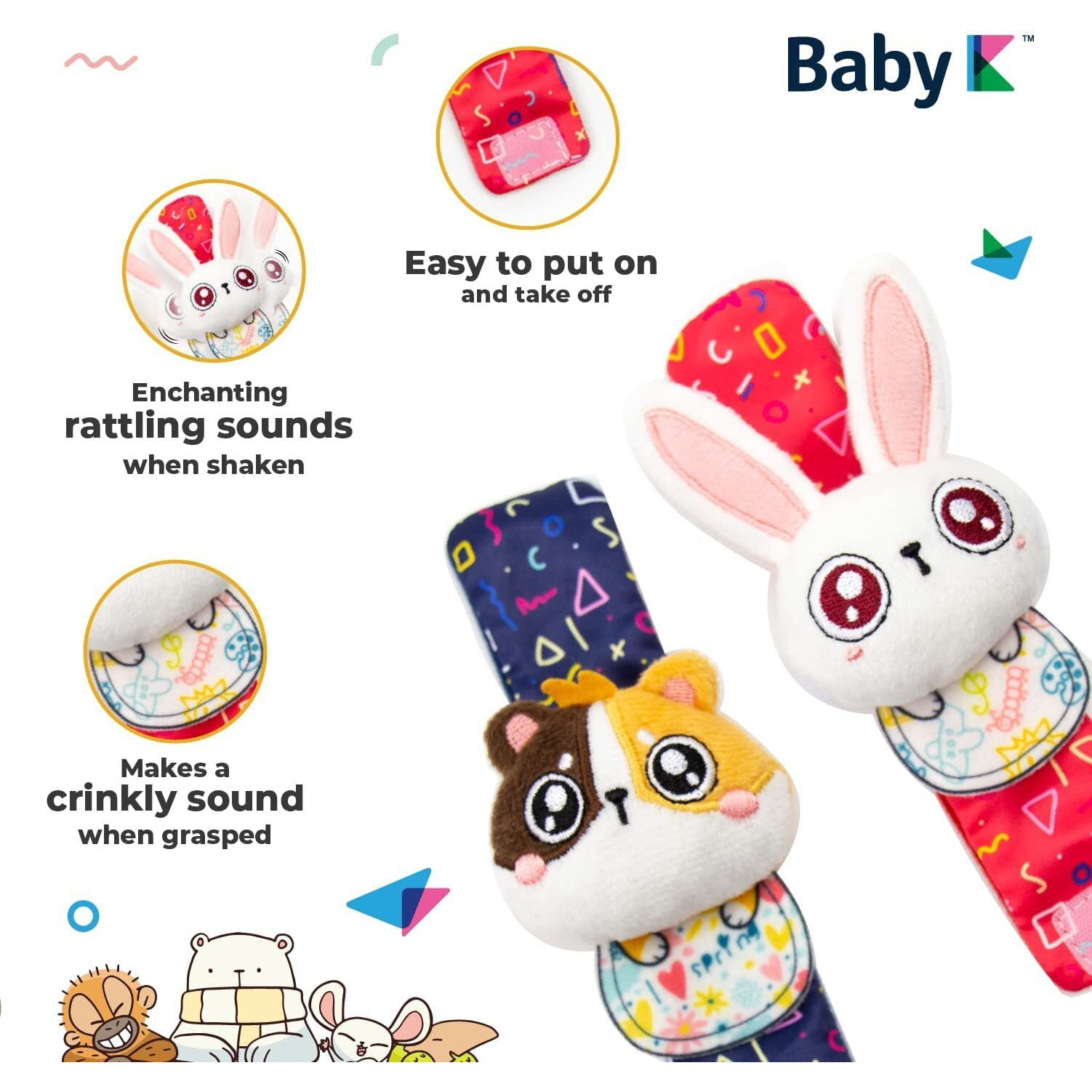 Baby K Baby Rattle Socks For Girls & Boys (Pet Set) - Baby Toys 6-12 Months - Baby Wrist Rattles And Foot Rattles - Baby Toys For Newborns As Gift - Easy To Wear Baby Rattle Toys