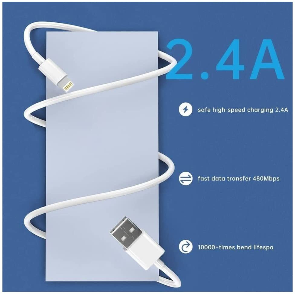 1Pack Apple Original Charger [Apple Mfi Certified] Lightning To Usb Cable Compatible Iphone Xs Max/Xr/Xs/X/8/7/6S/6Plus/5S,Ipad Pro/Air/Mini,Ipod Touch(White 2M/6.6Ft) Original Certified