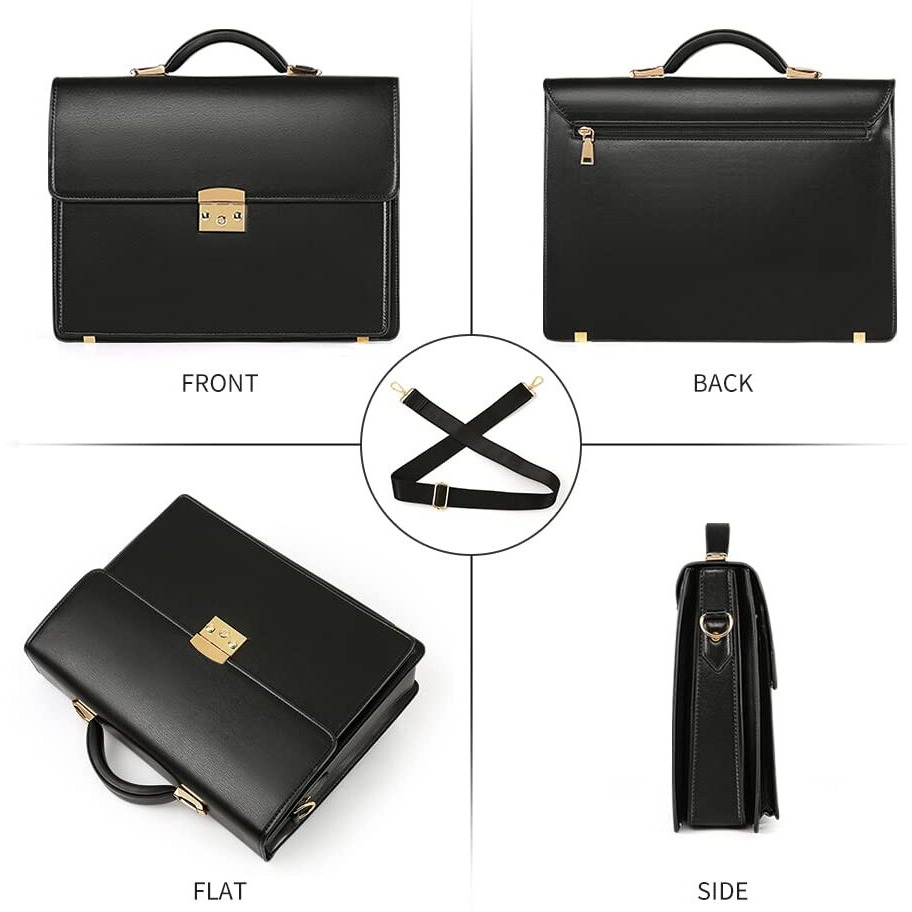 Ecentaur Briefcases For Men Business Mens Leather Briefcase Locking Black Laptop Messenger Bag Lawyer Hard Case