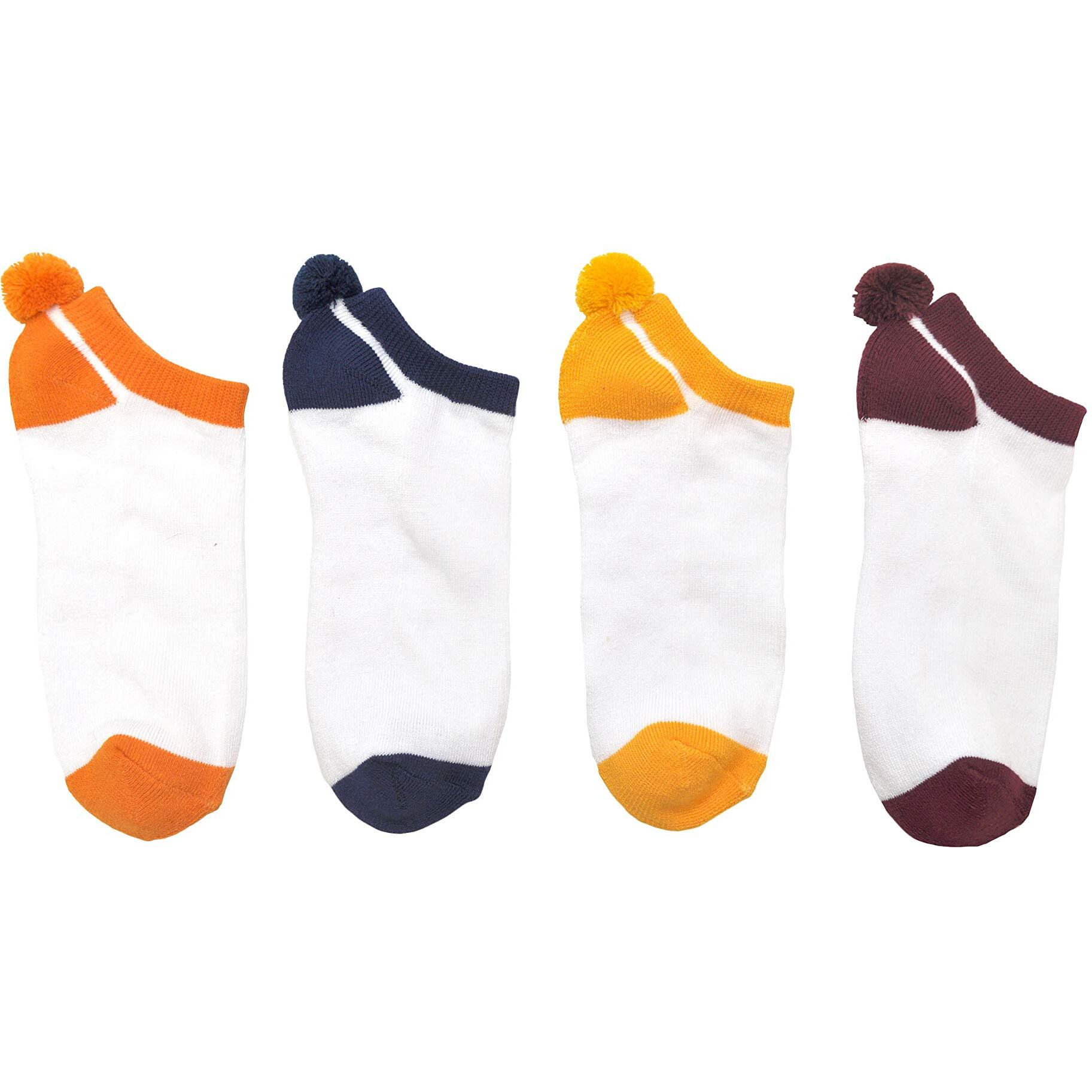 Everything Legwear Sock House Co. Pom Pom Socks (4 Pair) - Team Spirit Athletic Socks - Fits Ladies Shoe Size 4-10 (Multi)