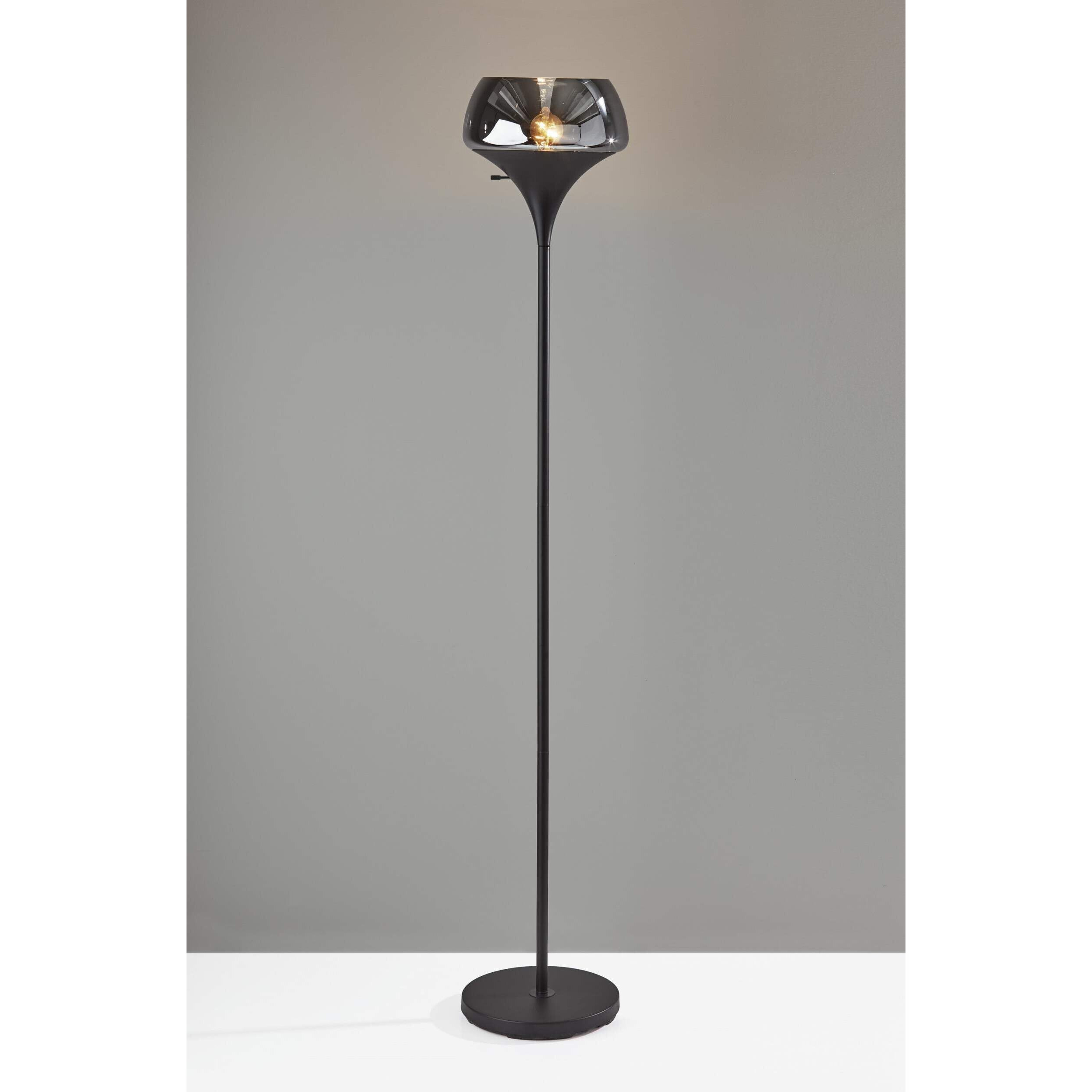 Homeroots Chalice Mixed Material Torchiere With Black Metal Smoked Glass