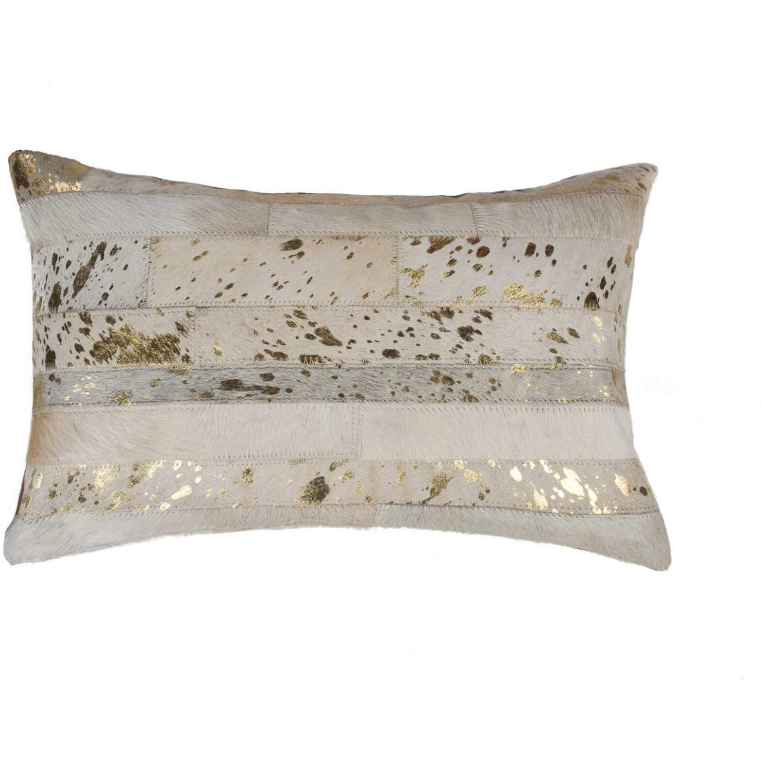 Homeroots Cowhide, Microsuede, Polyfill Torino Madrid Pillow 12"" X 20"" - Natural & Gold