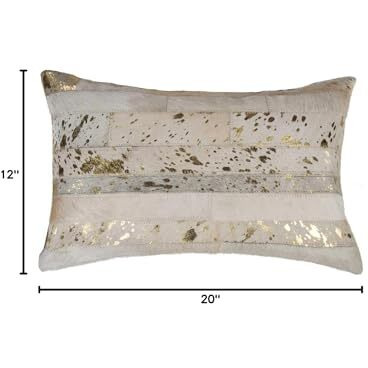 Homeroots Cowhide, Microsuede, Polyfill Torino Madrid Pillow 12"" X 20"" - Natural & Gold