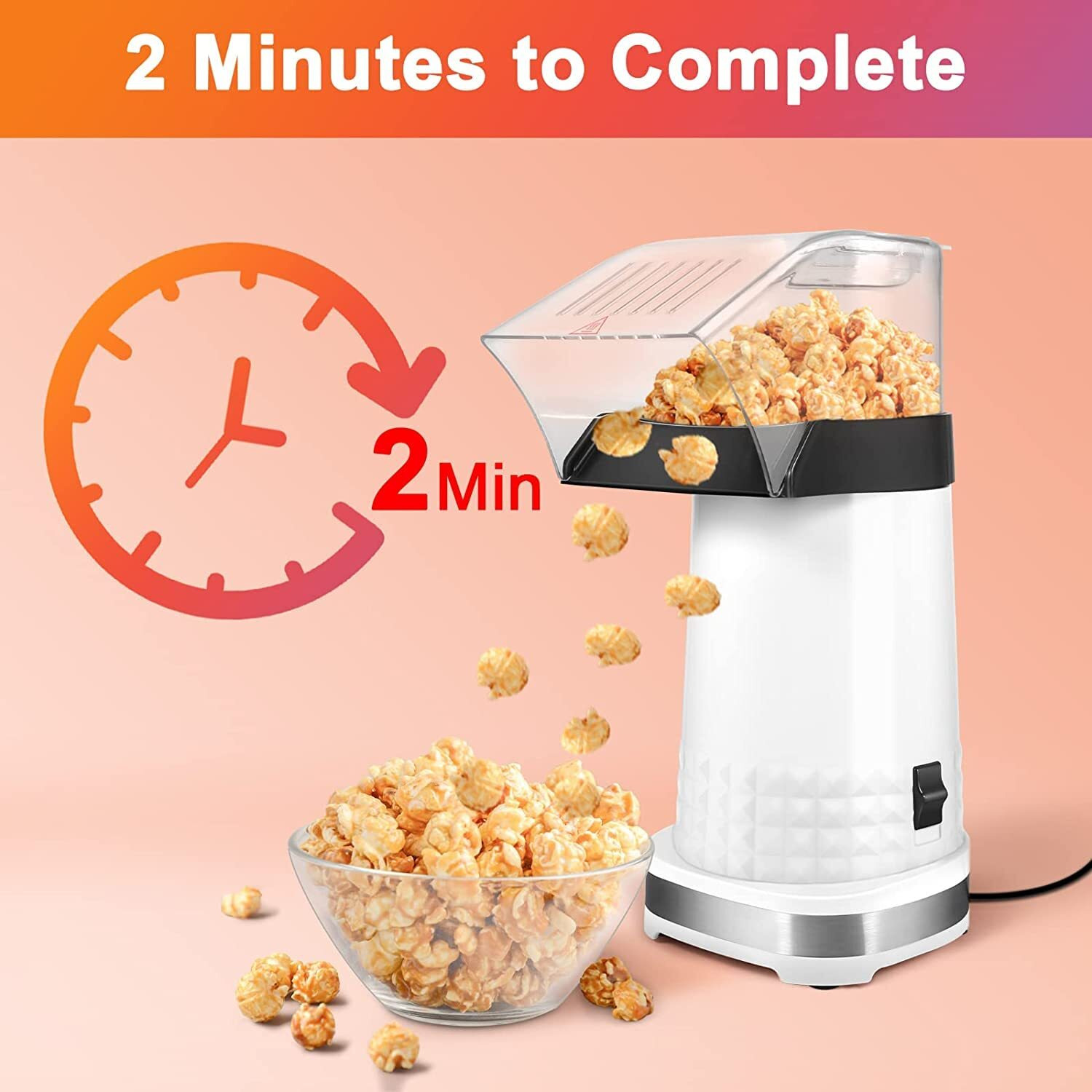 Kodaqo Popcorn Maker, Hot Air Popper 1200W With Etl Certified, Bpa Free, No Oil, Diy Flavors, 98% Super High Explosion Rate Machine, For Home, Movie And Party (Rh-588A)
