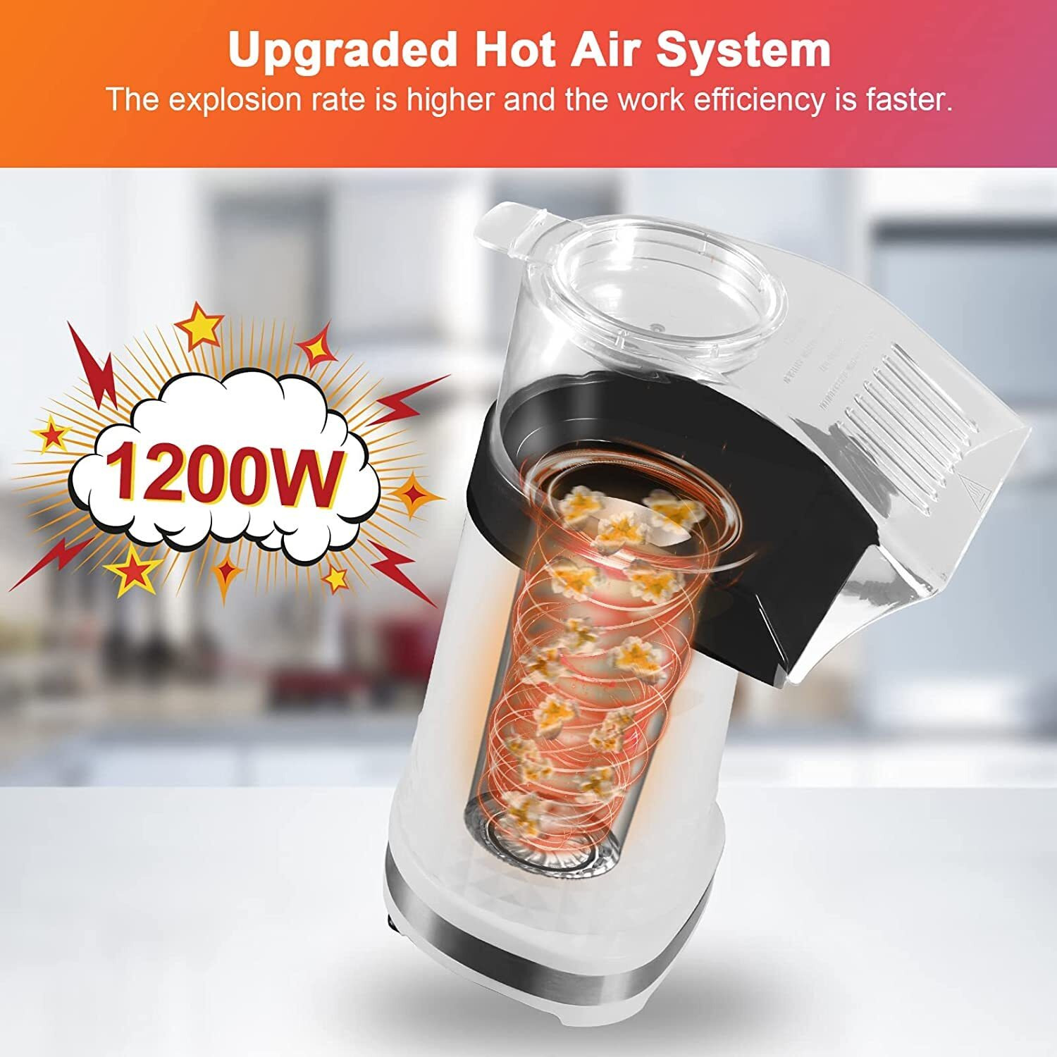 Kodaqo Popcorn Maker, Hot Air Popper 1200W With Etl Certified, Bpa Free, No Oil, Diy Flavors, 98% Super High Explosion Rate Machine, For Home, Movie And Party (Rh-588A)