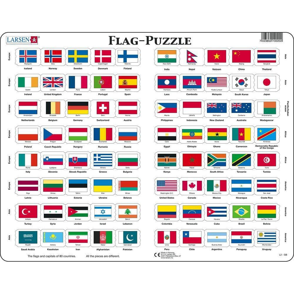 Larsen Puzzles Flags Of The World 80 Piece Children's Educational Jigsaw Puzzle
