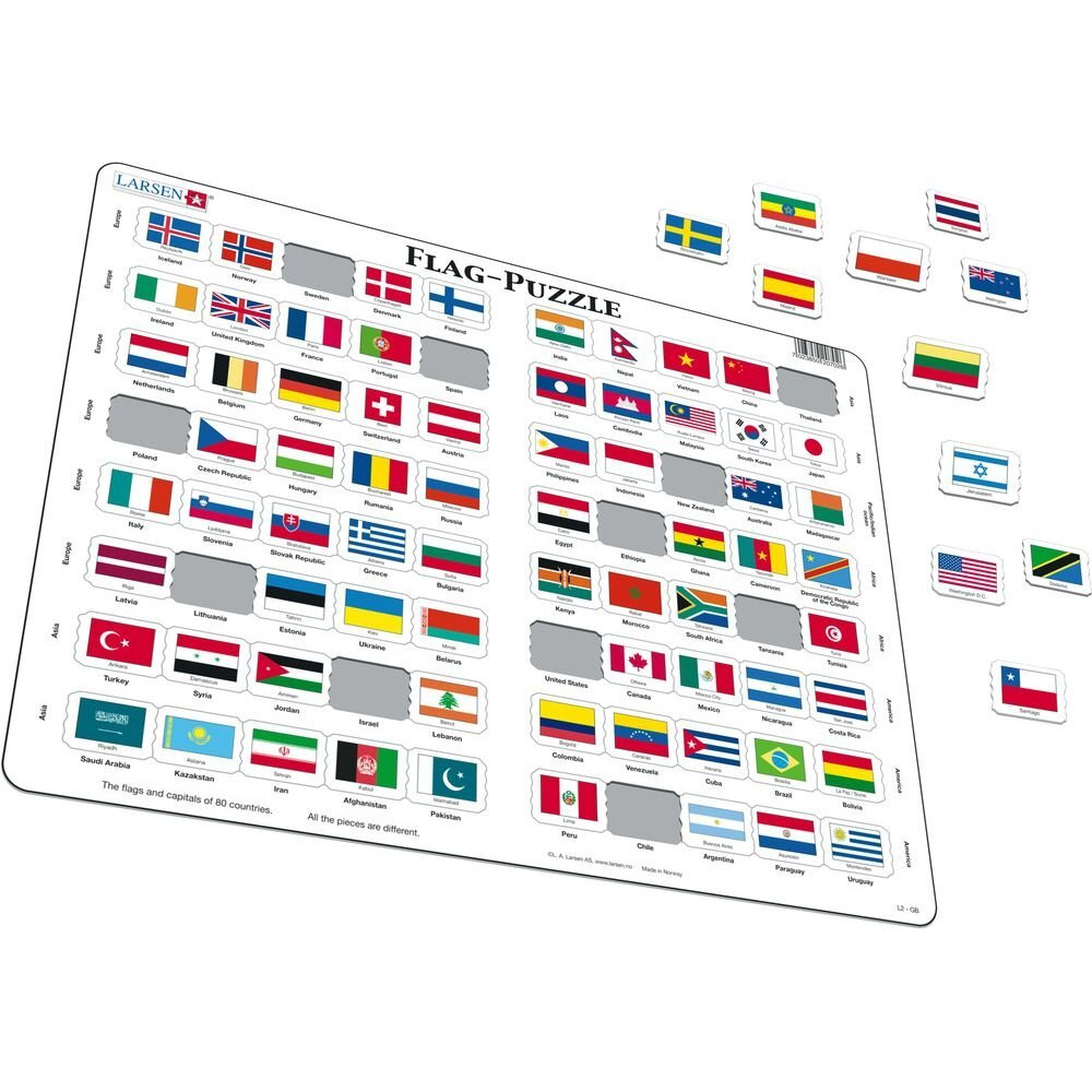 Larsen Puzzles Flags Of The World 80 Piece Children's Educational Jigsaw Puzzle
