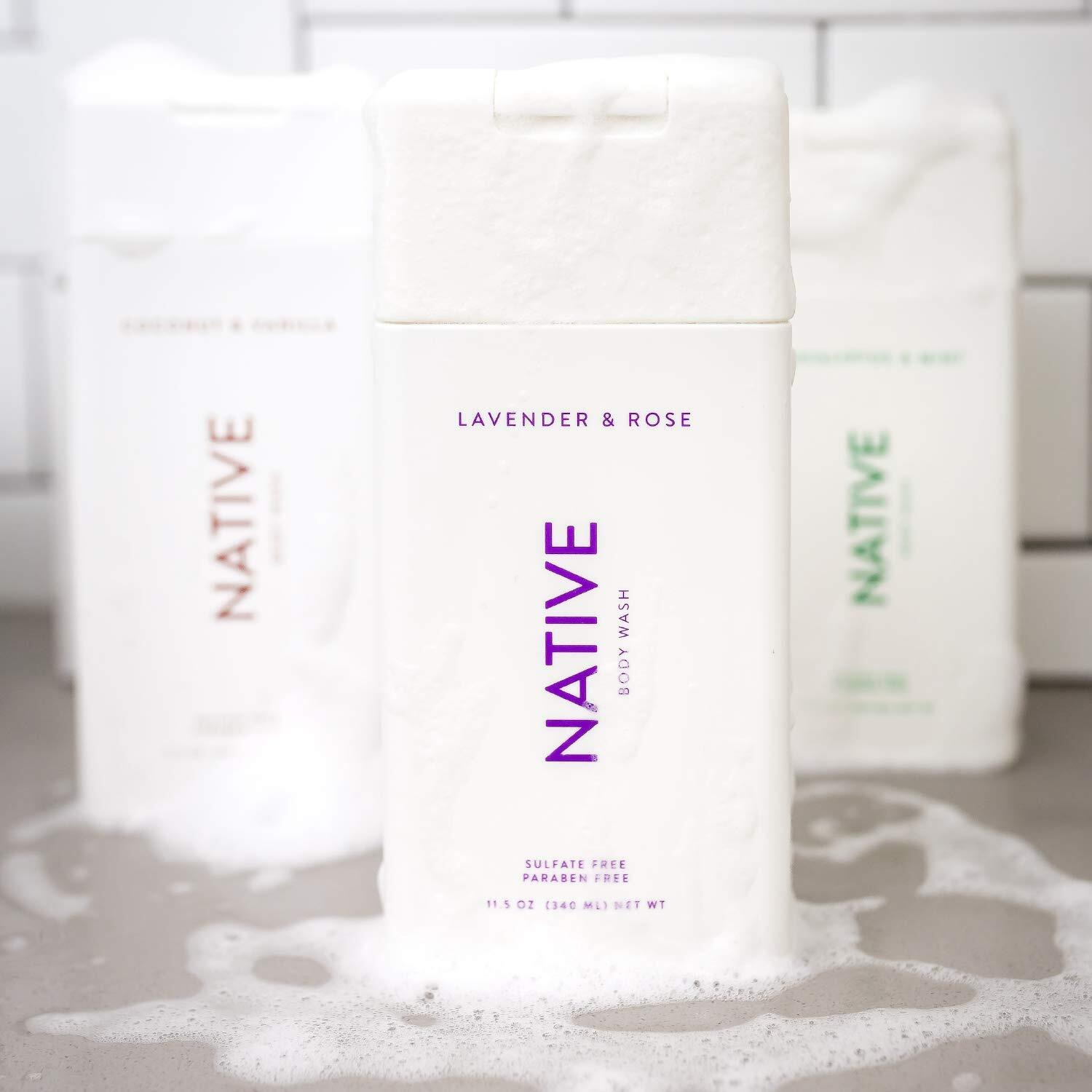 Native Body Wash 3 Pack - Natural Body Wash Women & Men - Sls & Paraben Free - Cucumber & Mint, Coconut & Vanilla, Lavender & Rose