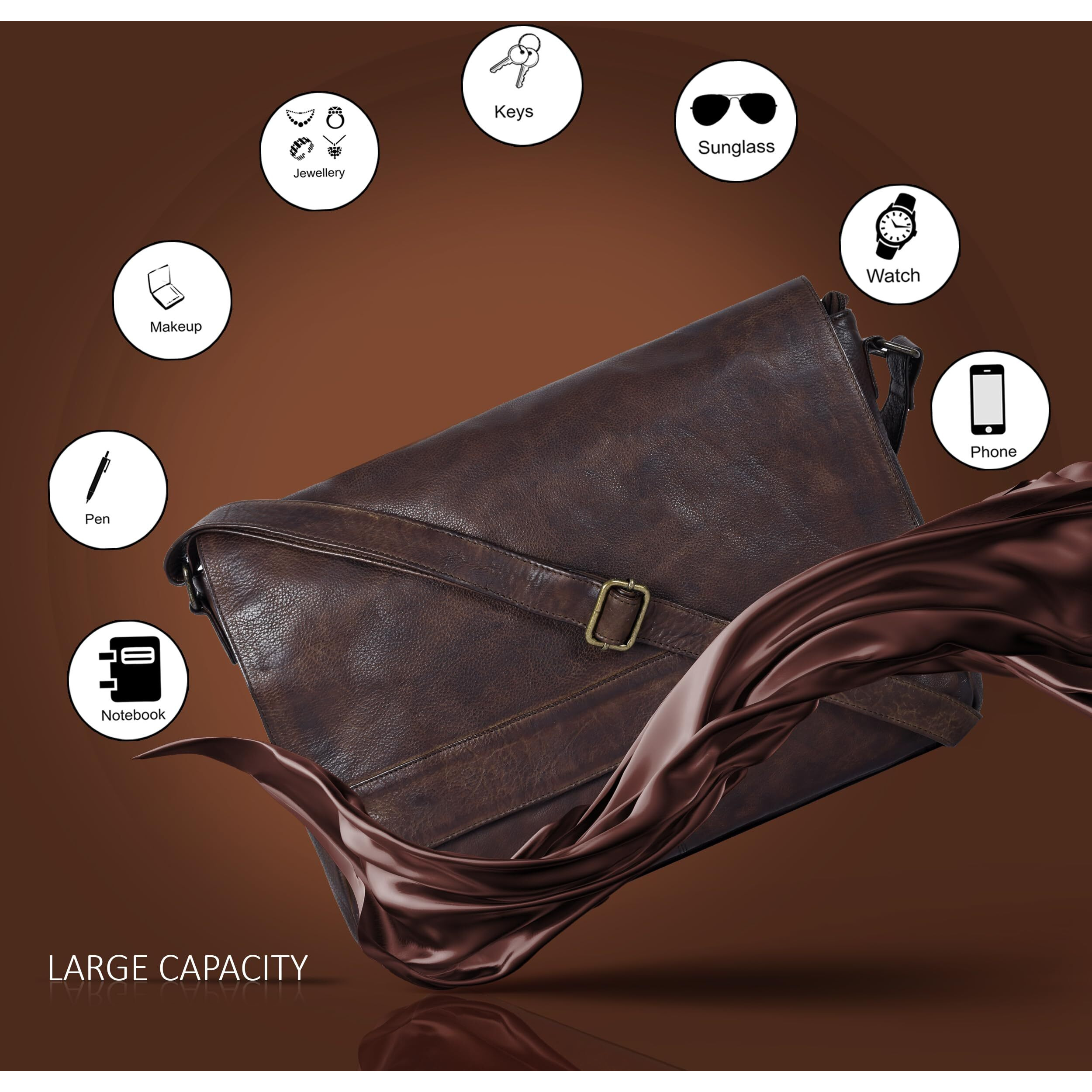 Ozora Handmade Crossbody Genuine Leather Messenger Bag For 17 Inch Laptop, Travel, Office For Men & Women