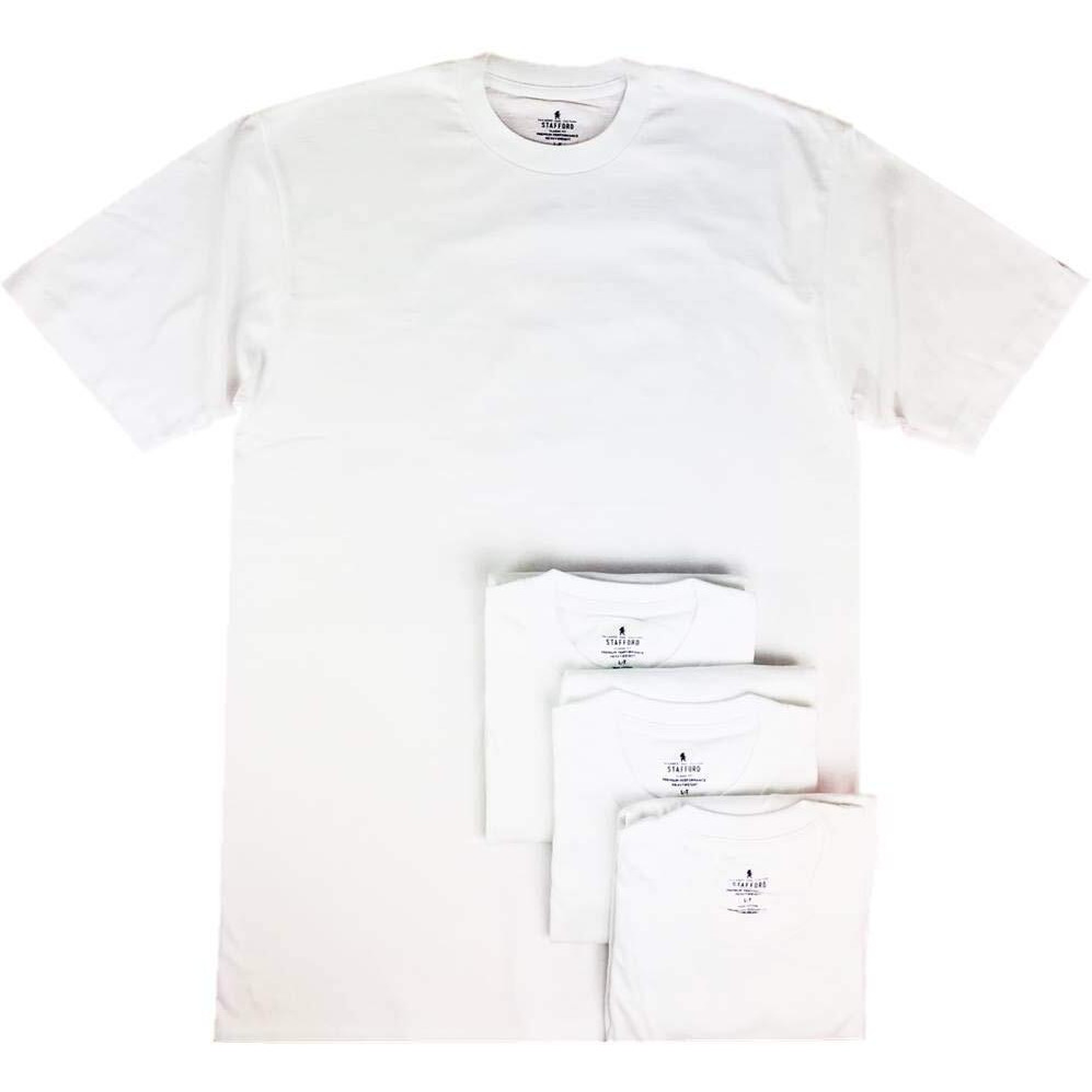 Stafford Mens Tall/Extra Tall 100% Heavy Weight Cotton Crew Neck Undershirt, White, Short Sleeve, 4 Pack (Large Tall (Lt))