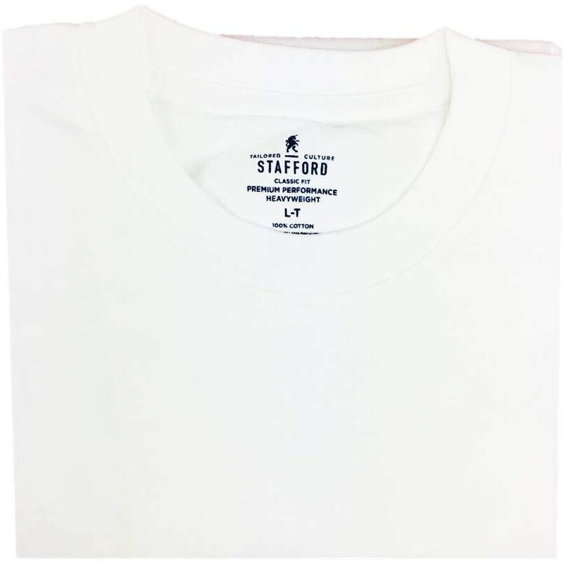 Stafford Mens Tall/Extra Tall 100% Heavy Weight Cotton Crew Neck Undershirt, White, Short Sleeve, 4 Pack (Large Tall (Lt))