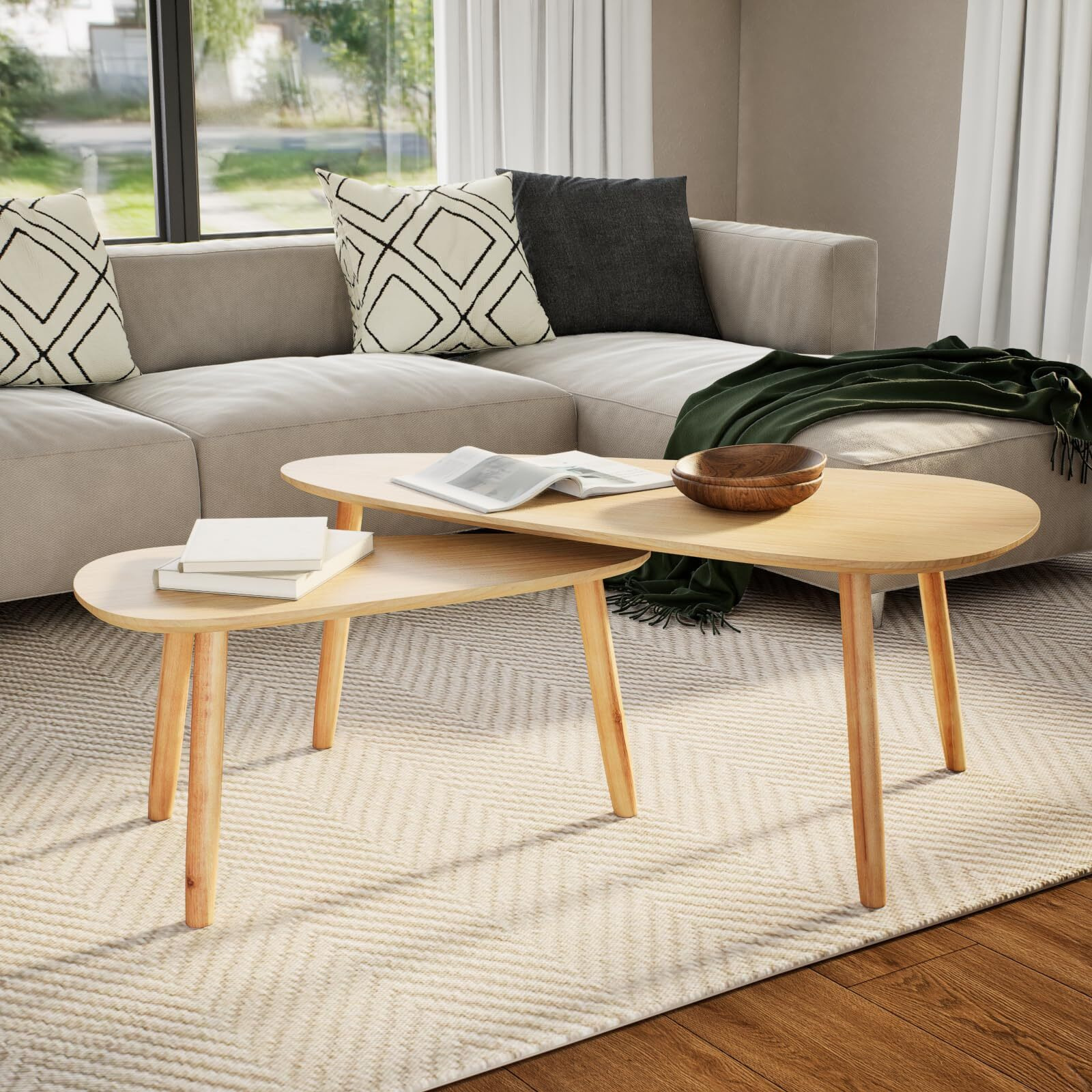 Vidaxl 2-Piece Coffee Table Set With Solid Pinewood Legs, Brown, Scandinavian Style, Robust Mdf Tabletop, Versatile Furniture For Living Room