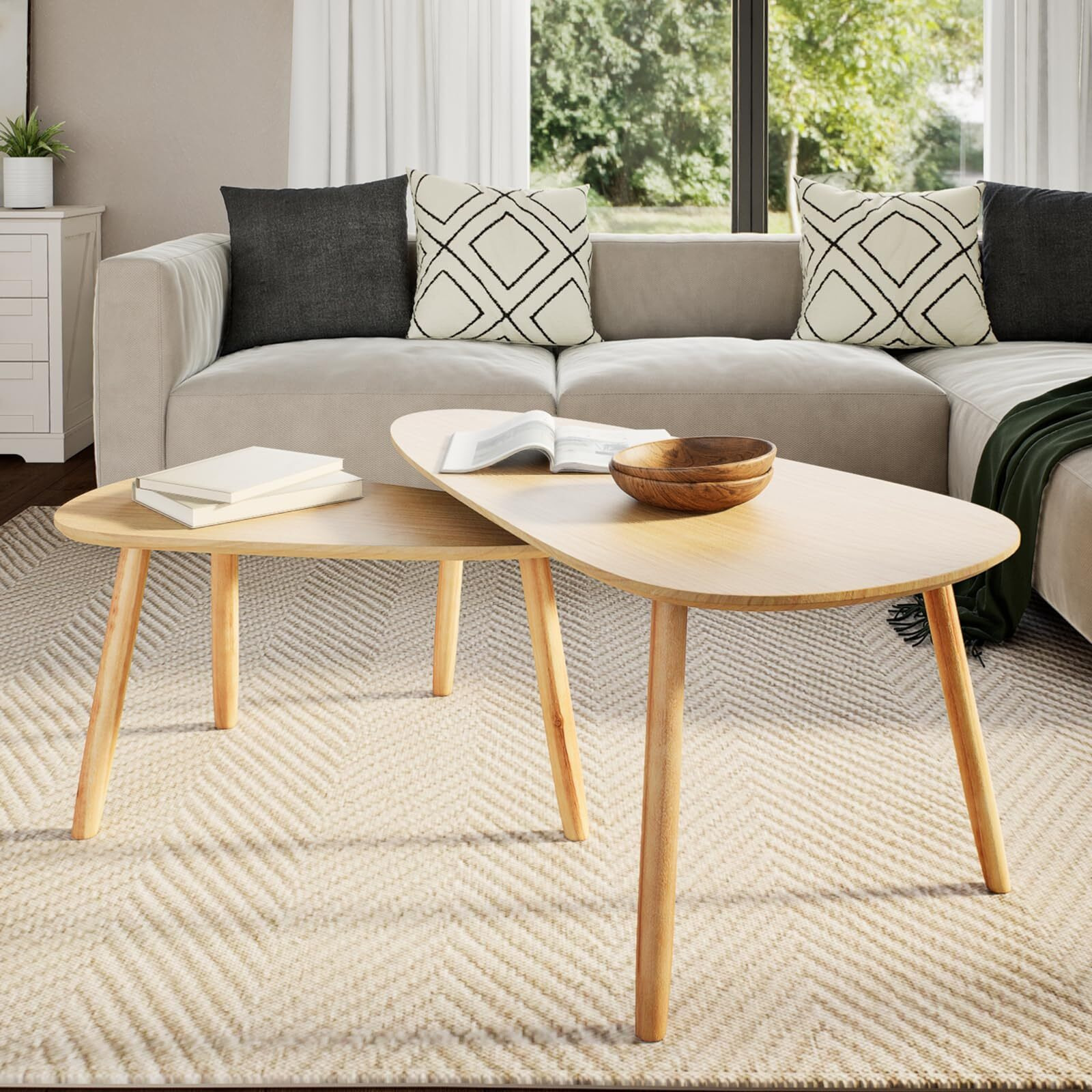 Vidaxl 2-Piece Coffee Table Set With Solid Pinewood Legs, Brown, Scandinavian Style, Robust Mdf Tabletop, Versatile Furniture For Living Room