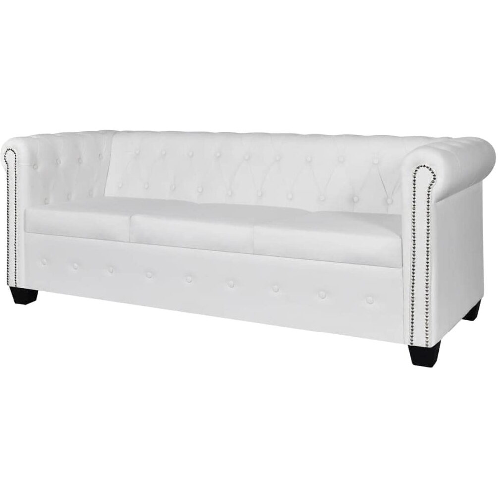 Vidaxl Sofa, 3 Seater Couch Furniture With Tufted Arms, Chesterfield Settee Couch For Home Living Room Office, Artificial Leather White