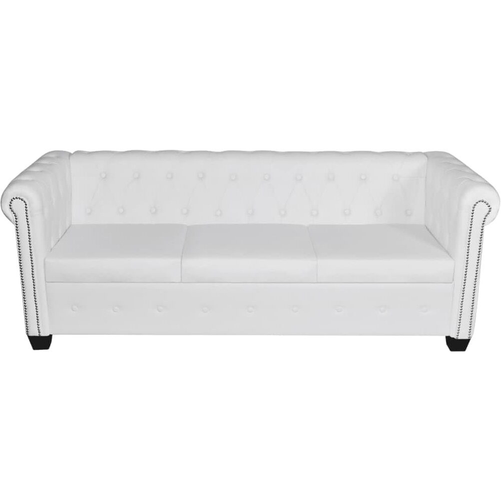 Vidaxl Sofa, 3 Seater Couch Furniture With Tufted Arms, Chesterfield Settee Couch For Home Living Room Office, Artificial Leather White