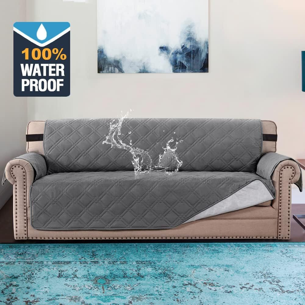 H.Versailtex 100% Waterproof Sofa Slipcover Washable Sofa Cover Non-Slip Couch Cover For 3 Cushion Cover Furniture Protector For Pets Couch Slipcovers With Puppy Paw Silicone Backing (Sofa, Grey)
