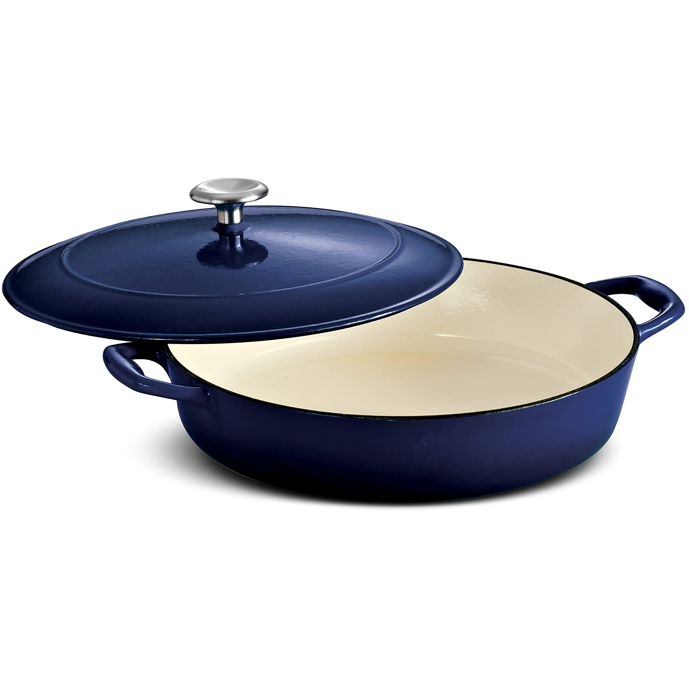 Tramontina Enameled Cast Iron Braiser Pan With Lid, 4-Quart, Blue