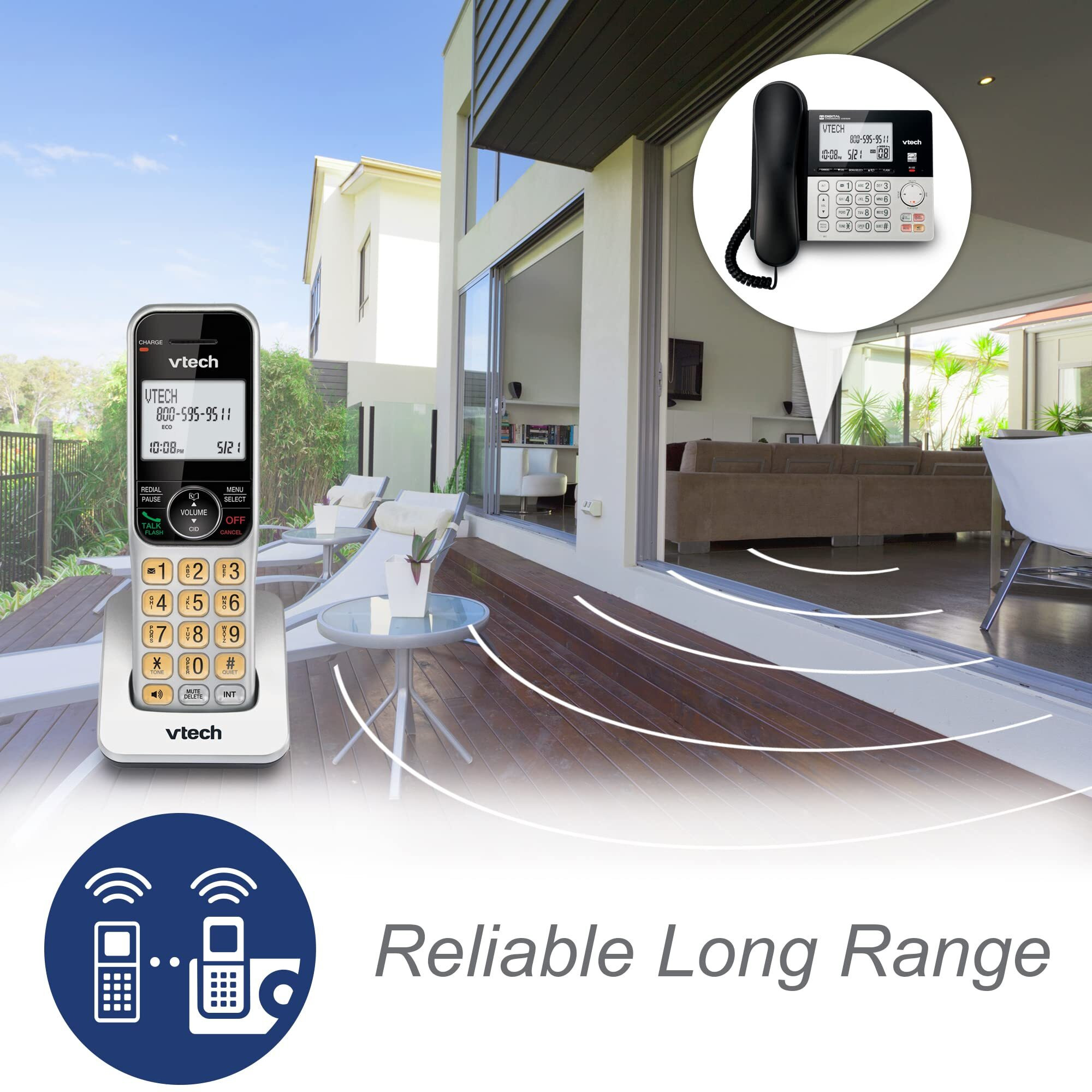 Vtech Vg208-2 Dect 6.0 2-Handsets Corded/Cordless Phone For Home With Answering Machine, Call Blocking, Caller Id, Large Backlit Display, Duplex Speakerphone, Intercom, Line-Power