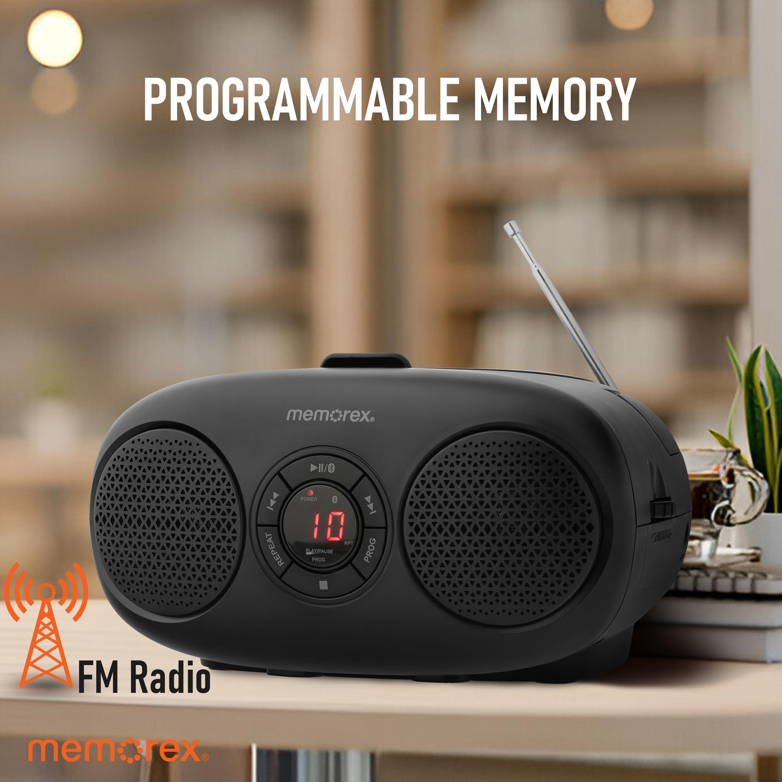 Memorex Am/Fm Top Loading Cd Player | Portable Stereo With Programmable Memory | Auxiliary Input And Led Display (Black, Cd Boombox)